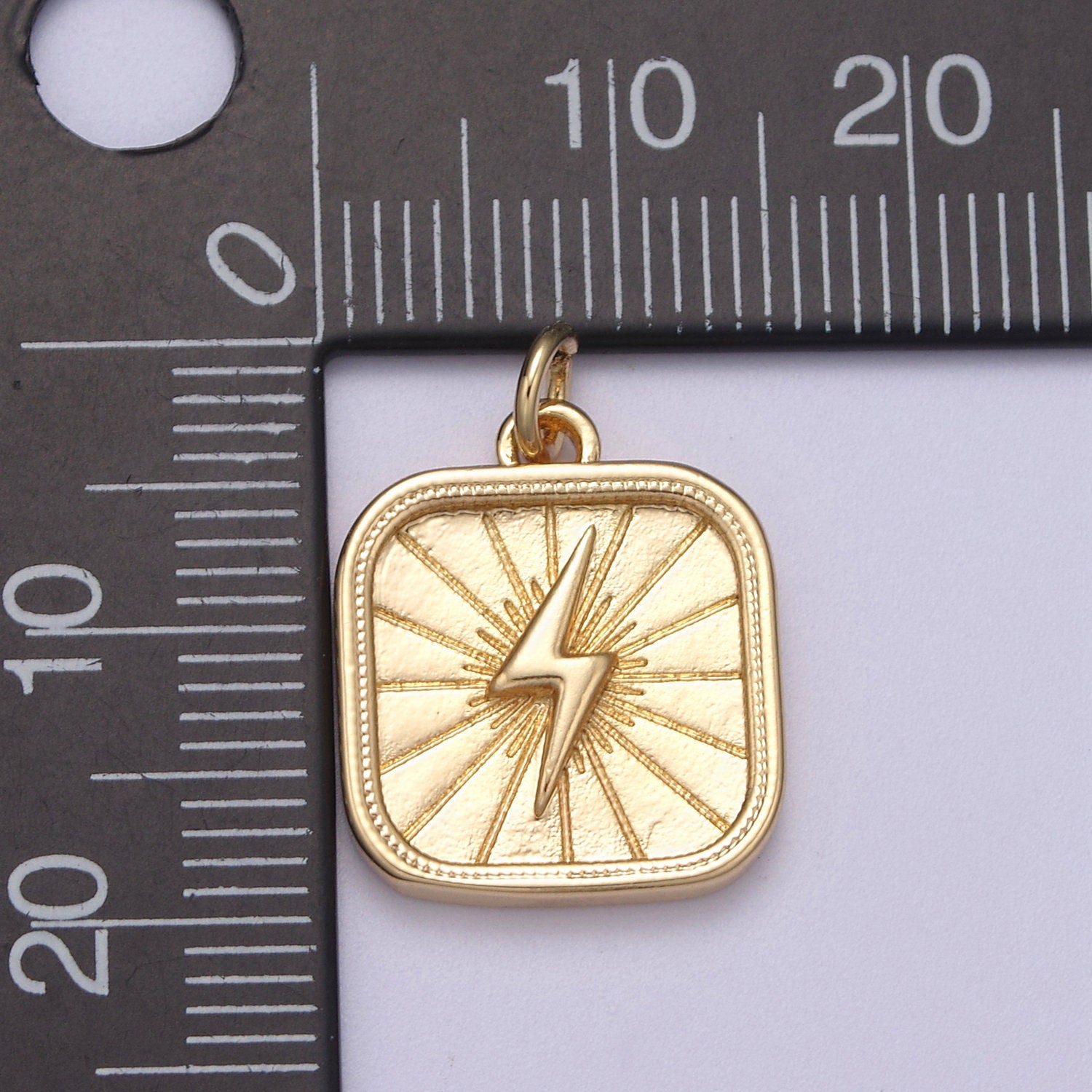 Thunder Bolt On Rectangle Shape Pendant, 16K Gold Filled Sunburst Charm, Necklace Bracelet Earring Supply N-275