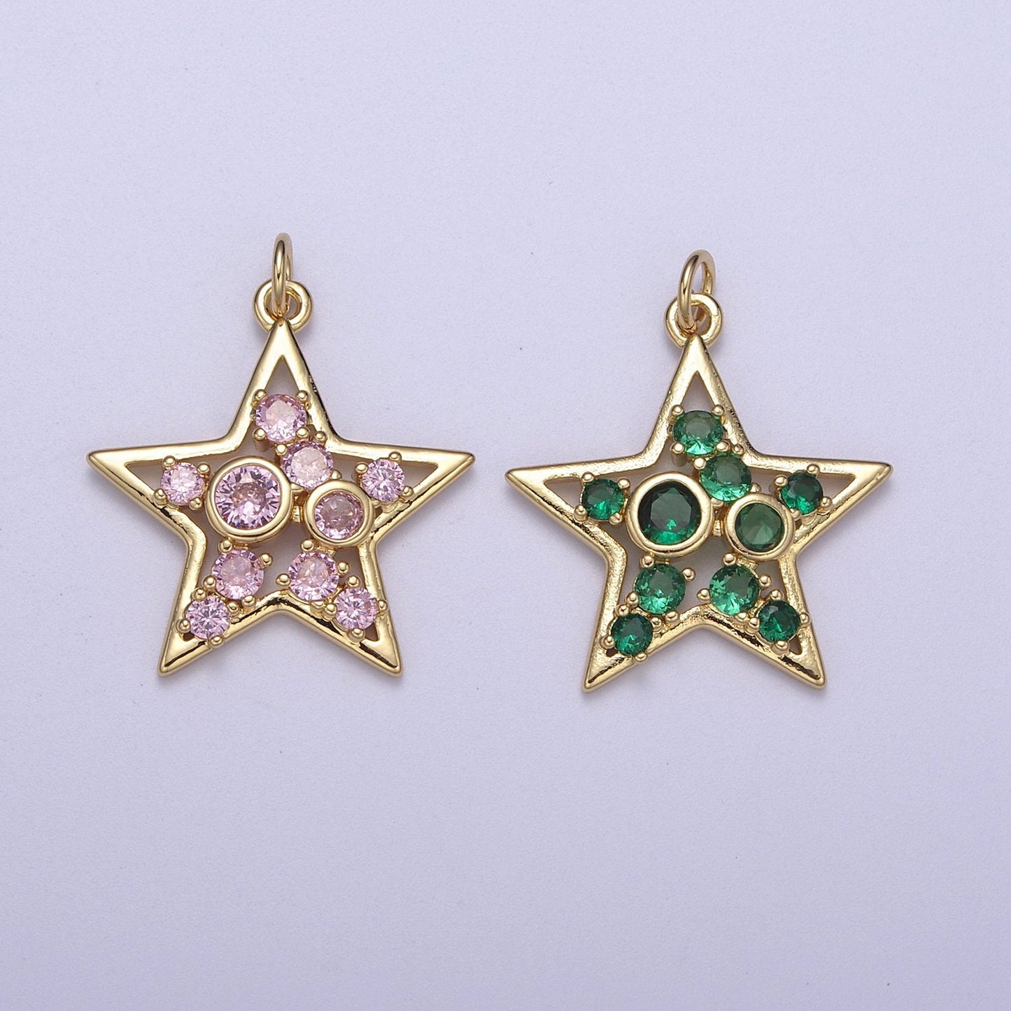 Twinkle Little Star Green Pink Cz Star Celestial Jewelry Inspired Pendant N-302 / N-303