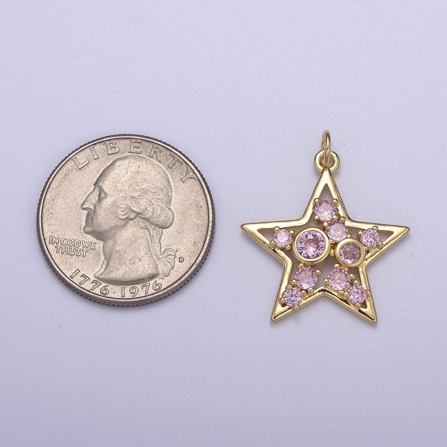 Twinkle Little Star Green Pink Cz Star Celestial Jewelry Inspired Pendant N-302 / N-303