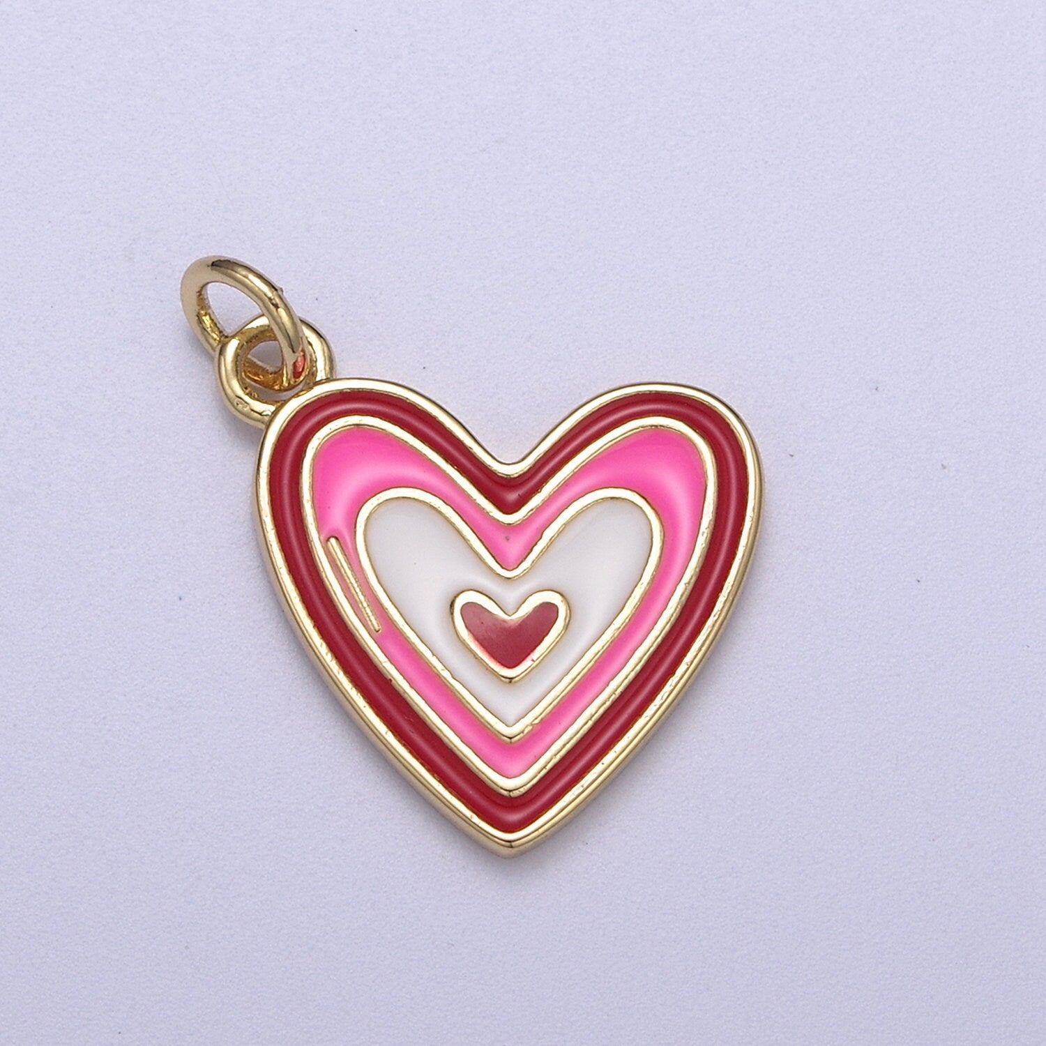 14k Gold Filled Pink Enamel Layer Heart Charm Add on Pendant Colorful Love Jewelry for Valentine Day N-304 / N-305