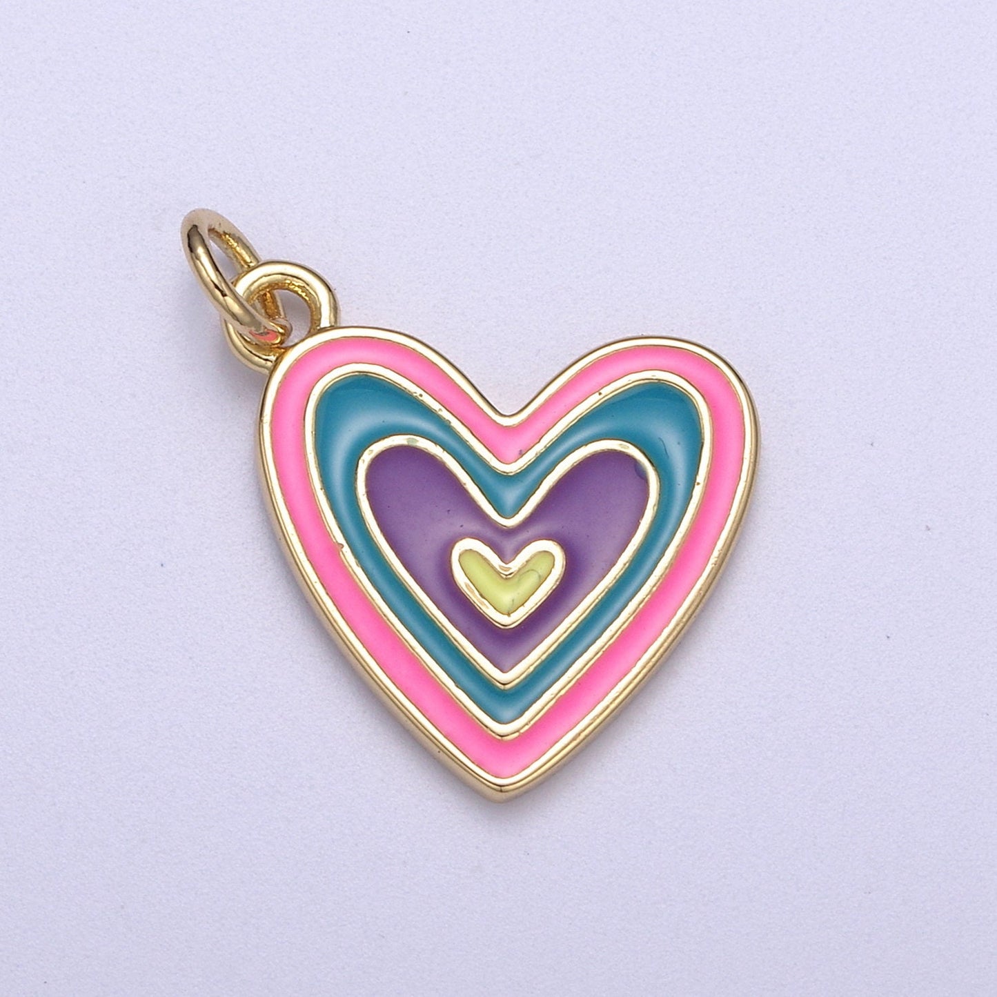 14k Gold Filled Pink Enamel Layer Heart Charm Add on Pendant Colorful Love Jewelry for Valentine Day N-304 / N-305