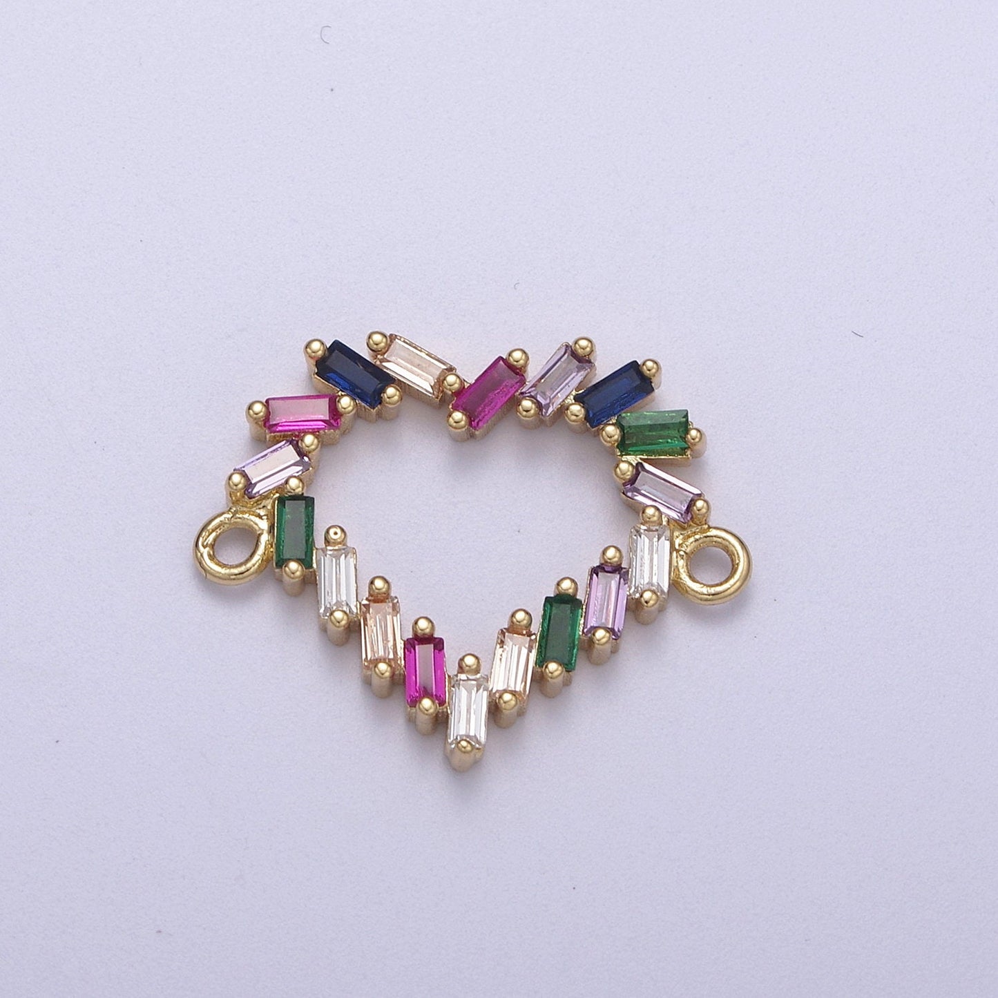 Mini Colorful Baguette Cz Heart Charm Connector for Bracelet Necklace Link Connector F-107