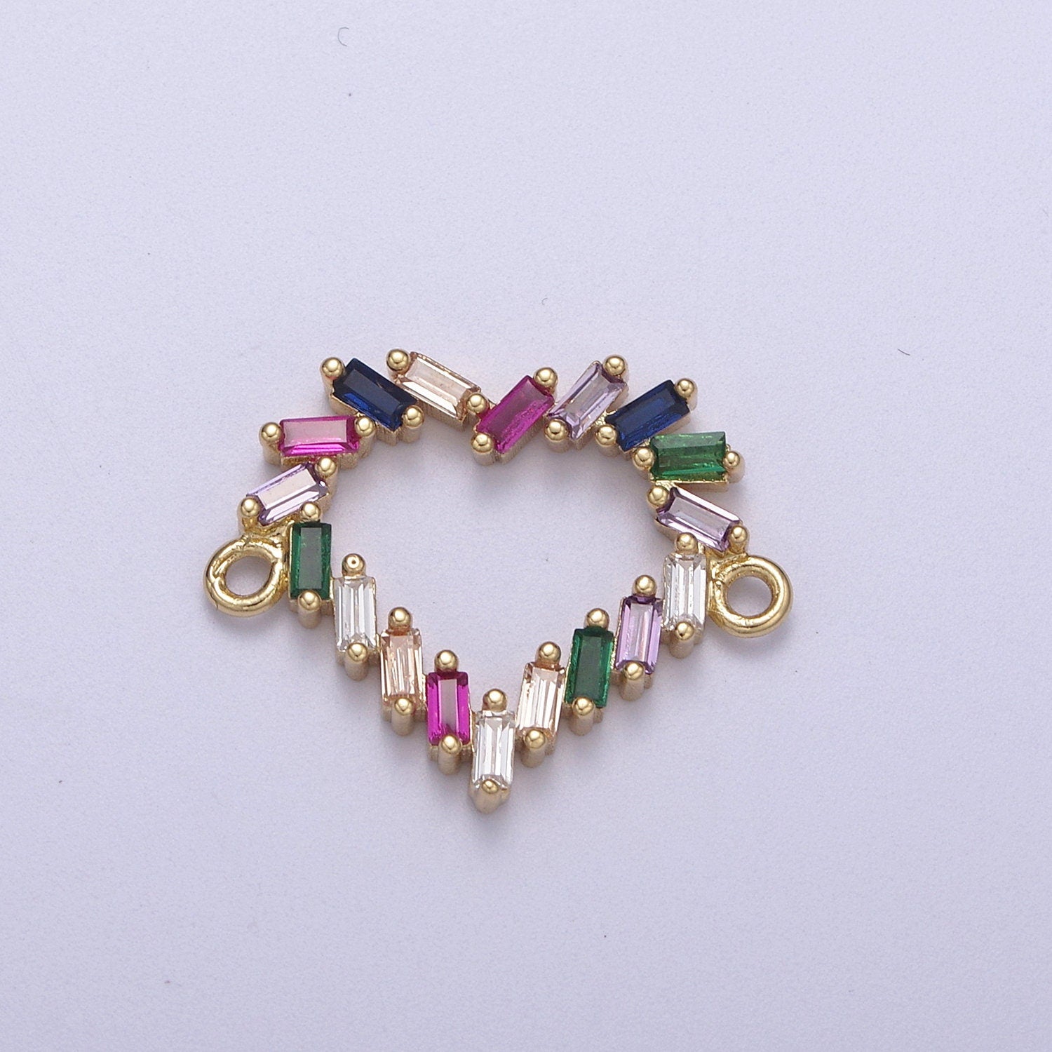 Mini Colorful Baguette Cz Heart Charm Connector for Bracelet Necklace Link Connector F-107