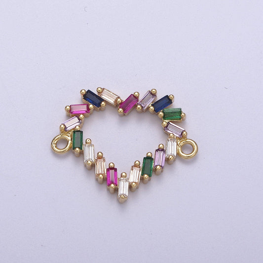 Mini Colorful Baguette Cz Heart Charm Connector for Bracelet Necklace Link Connector F-107