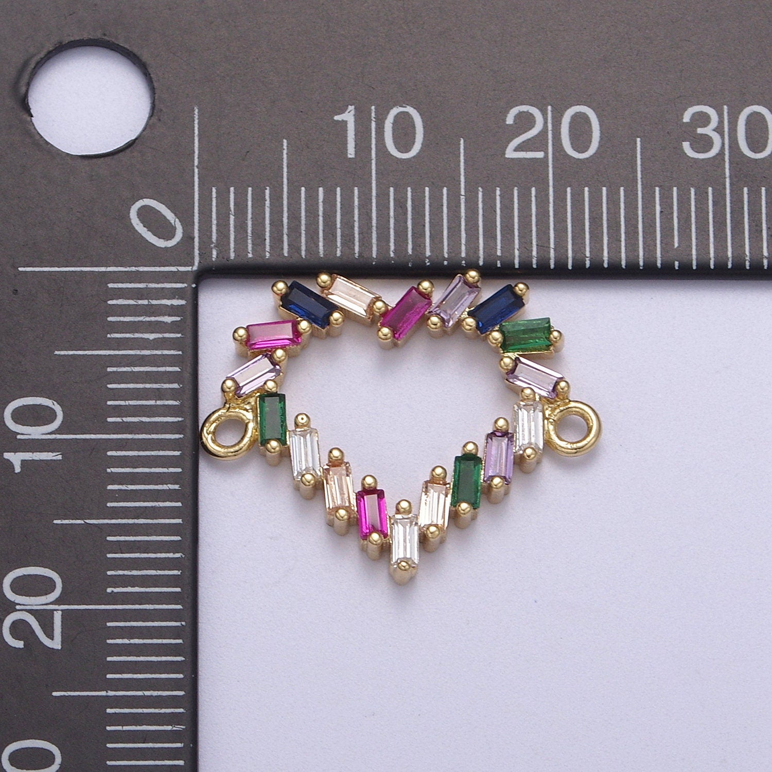 Mini Colorful Baguette Cz Heart Charm Connector for Bracelet Necklace Link Connector F-107