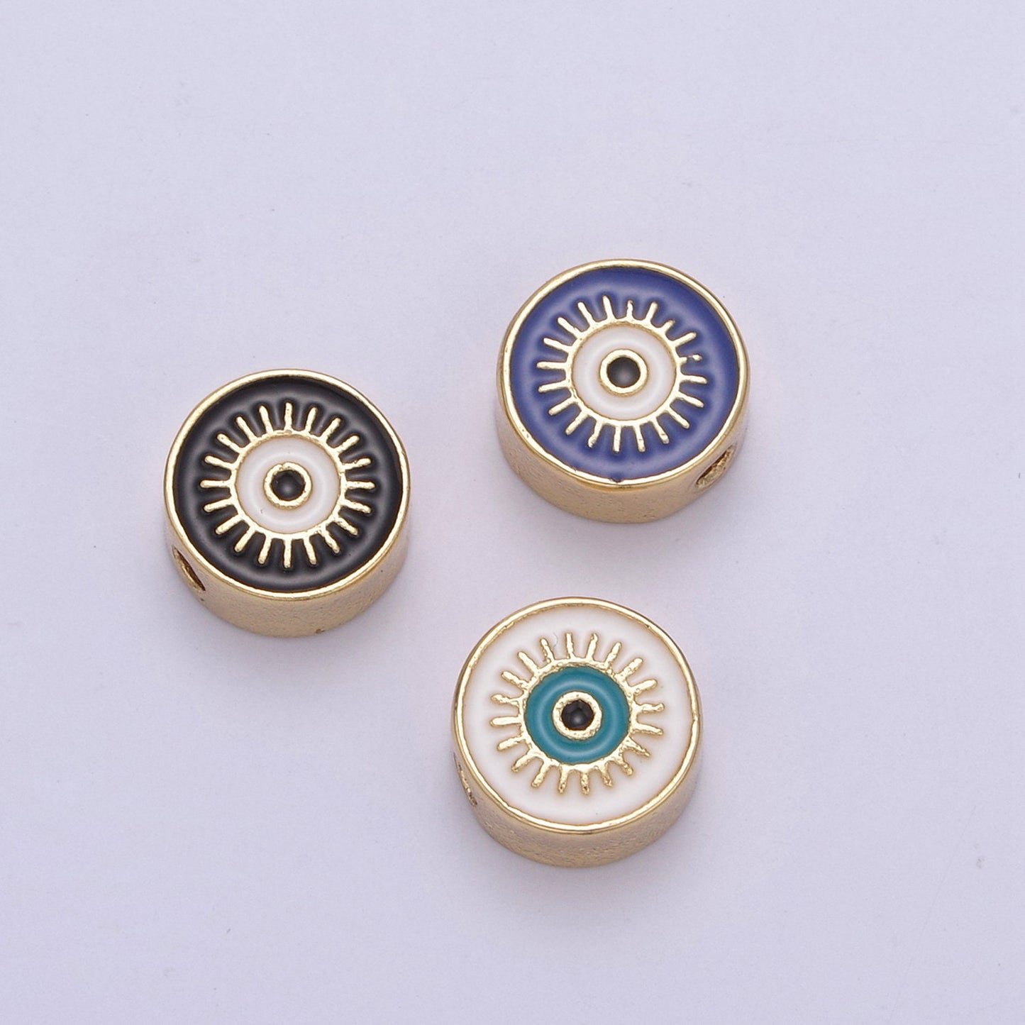 Dainty 9.8mm Black Blue White Evil Eye Enamel Bead, 14K Gold Round Bead for Bracelet Necklace Supply Large Hole Beads B-760, B-761, B-764