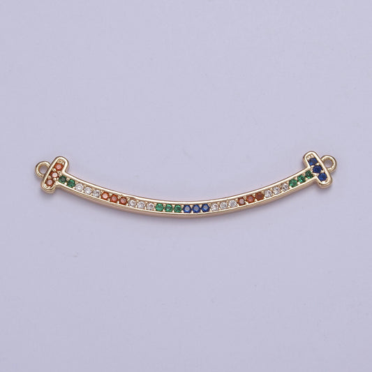 CZ Curved Pendant Bent Bar Connector 16k Gold Filled Multi Color CZ Curved Link Bar Connector Y-428