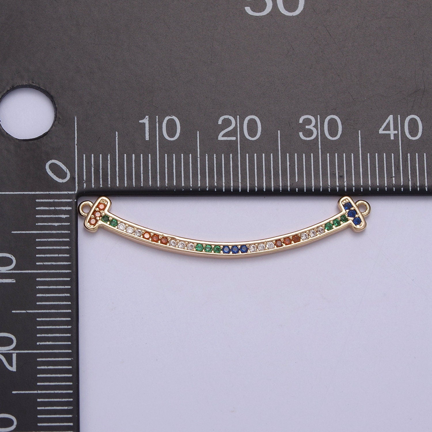 CZ Curved Pendant Bent Bar Connector 16k Gold Filled Multi Color CZ Curved Link Bar Connector Y-428