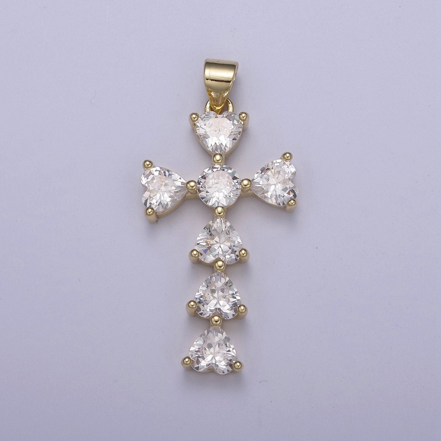24K Gold Filled Religious Cross Pendant, Cubic Zirconia Catholic Christian Cross For Baptism Gift, Supply For Necklace DIY Making H-803