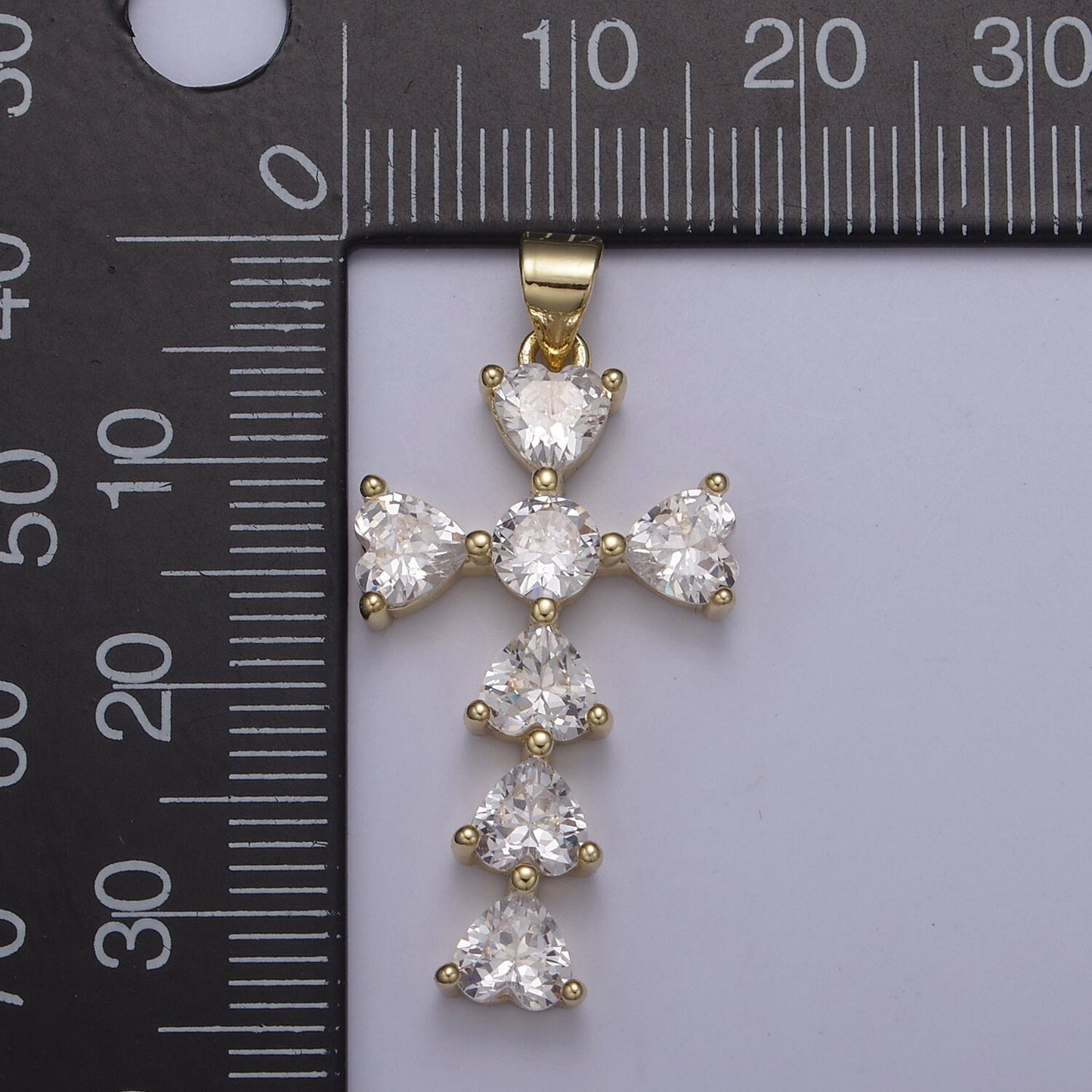 24K Gold Filled Religious Cross Pendant, Cubic Zirconia Catholic Christian Cross For Baptism Gift, Supply For Necklace DIY Making H-803