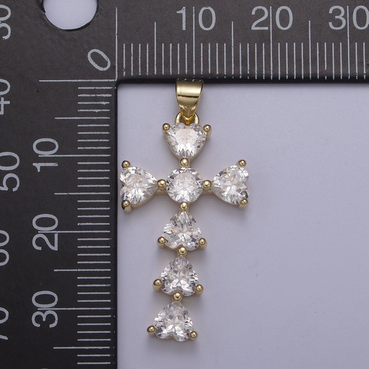 24K Gold Filled Religious Cross Pendant, Cubic Zirconia Catholic Christian Cross For Baptism Gift, Supply For Necklace DIY Making H-803