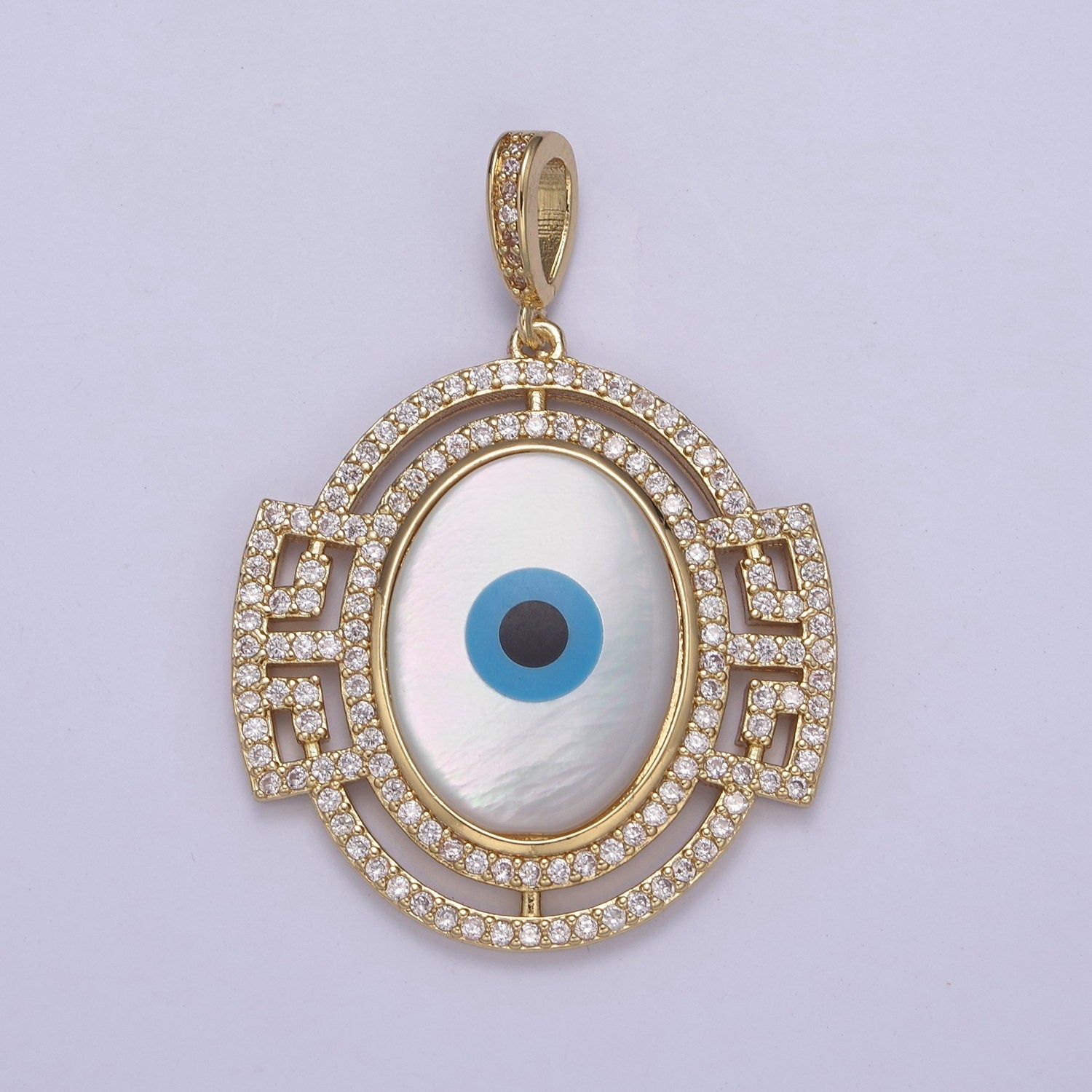 24K Gold Filled Evil Eye Pendant Encrusted with Cubic Zirconia CZ, Eye of Ra Charm Supply For Jewelry Necklace DIY Making H-829