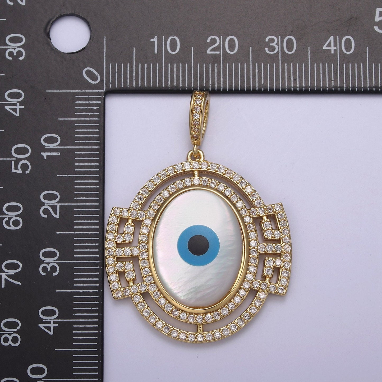 24K Gold Filled Evil Eye Pendant Encrusted with Cubic Zirconia CZ, Eye of Ra Charm Supply For Jewelry Necklace DIY Making H-829