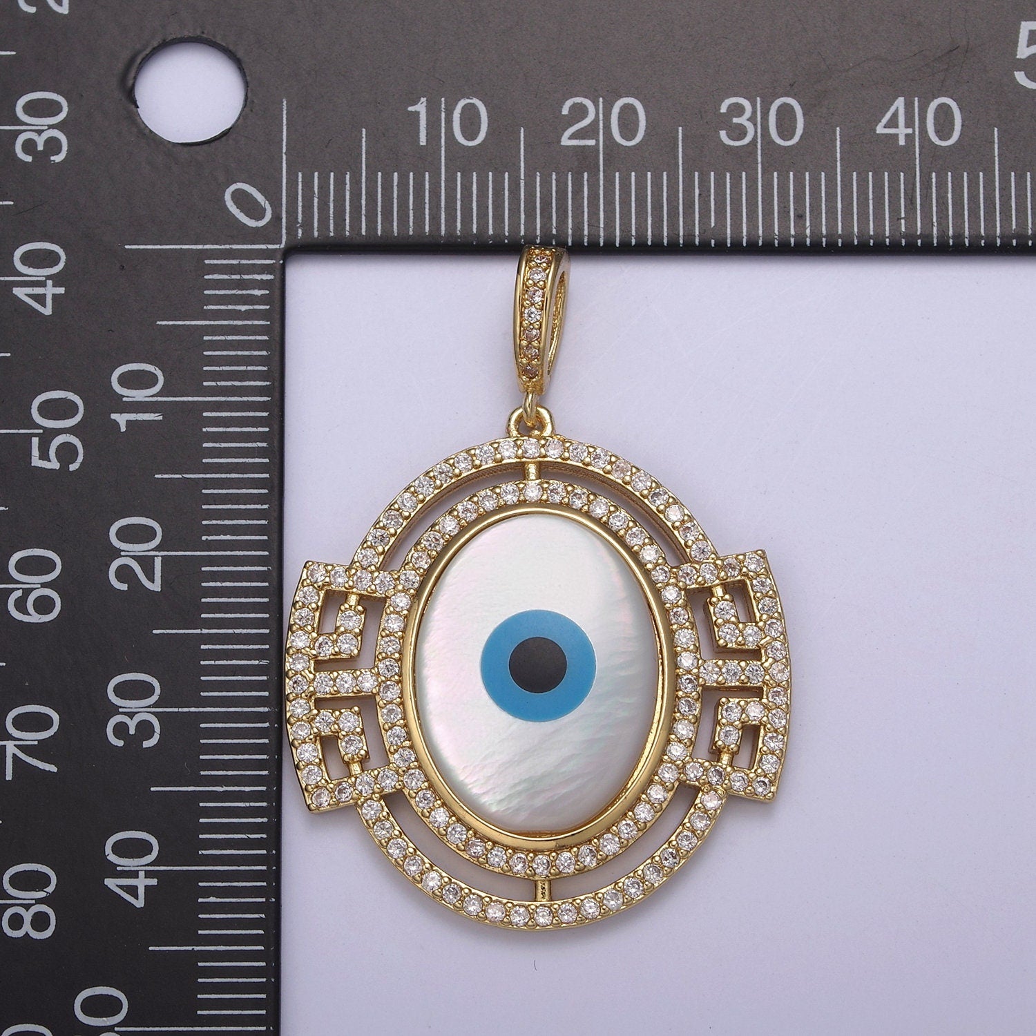 24K Gold Filled Evil Eye Pendant Encrusted with Cubic Zirconia CZ, Eye of Ra Charm Supply For Jewelry Necklace DIY Making H-829