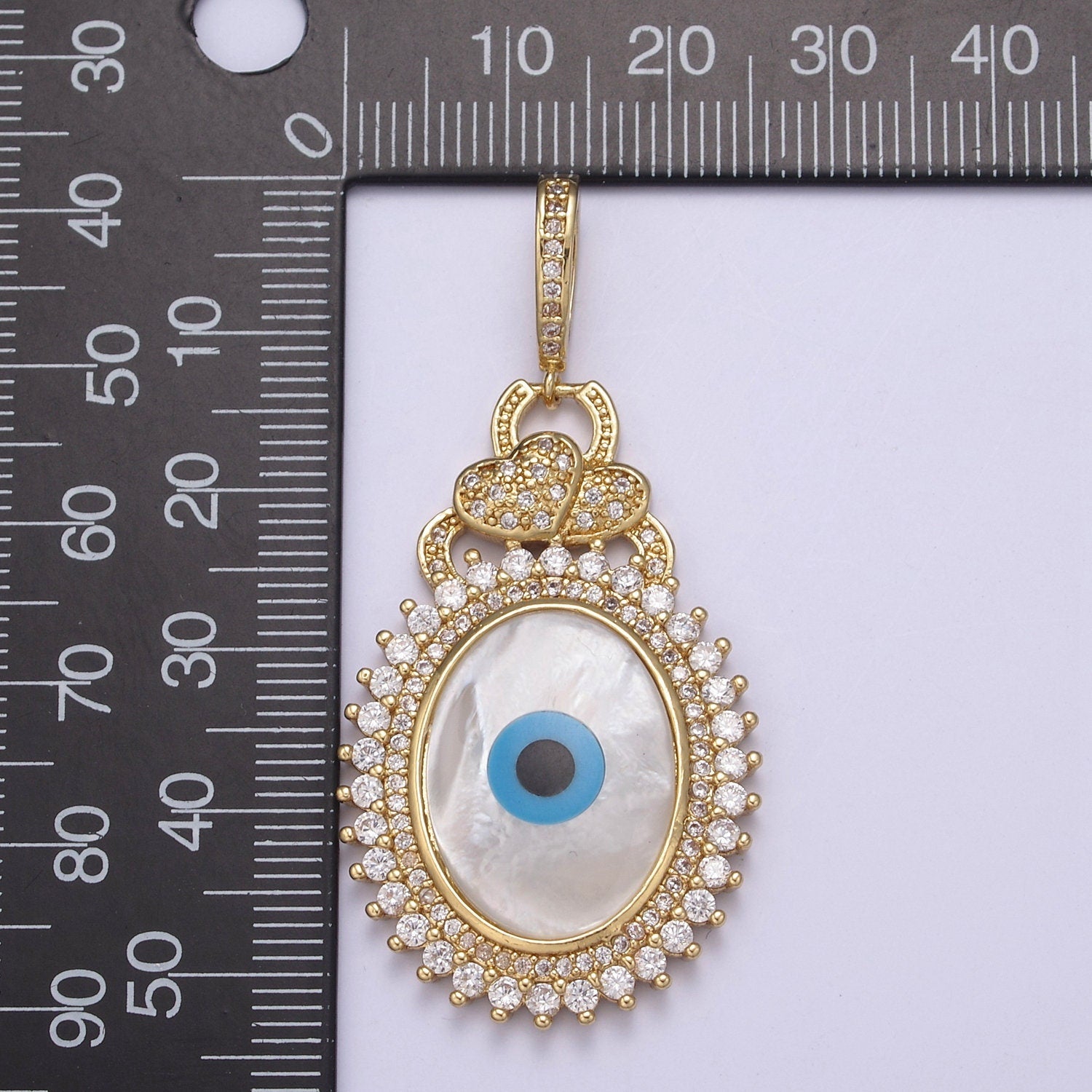 24K Gold Eye of Ra Pendant with Micro Pave CZ Heart on Bail, Evil Eye Charm For DIY Jewelry Necklace Making H-830
