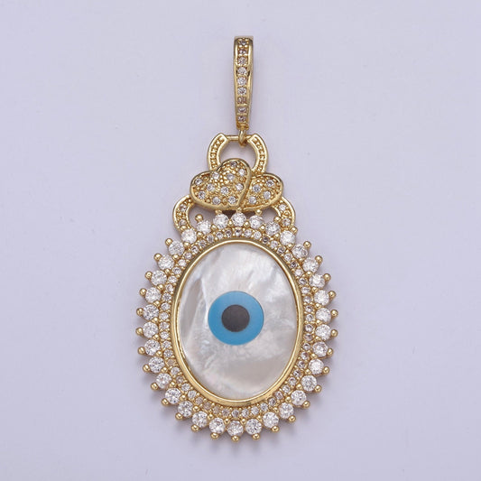24K Gold Eye of Ra Pendant with Micro Pave CZ Heart on Bail, Evil Eye Charm For DIY Jewelry Necklace Making H-830