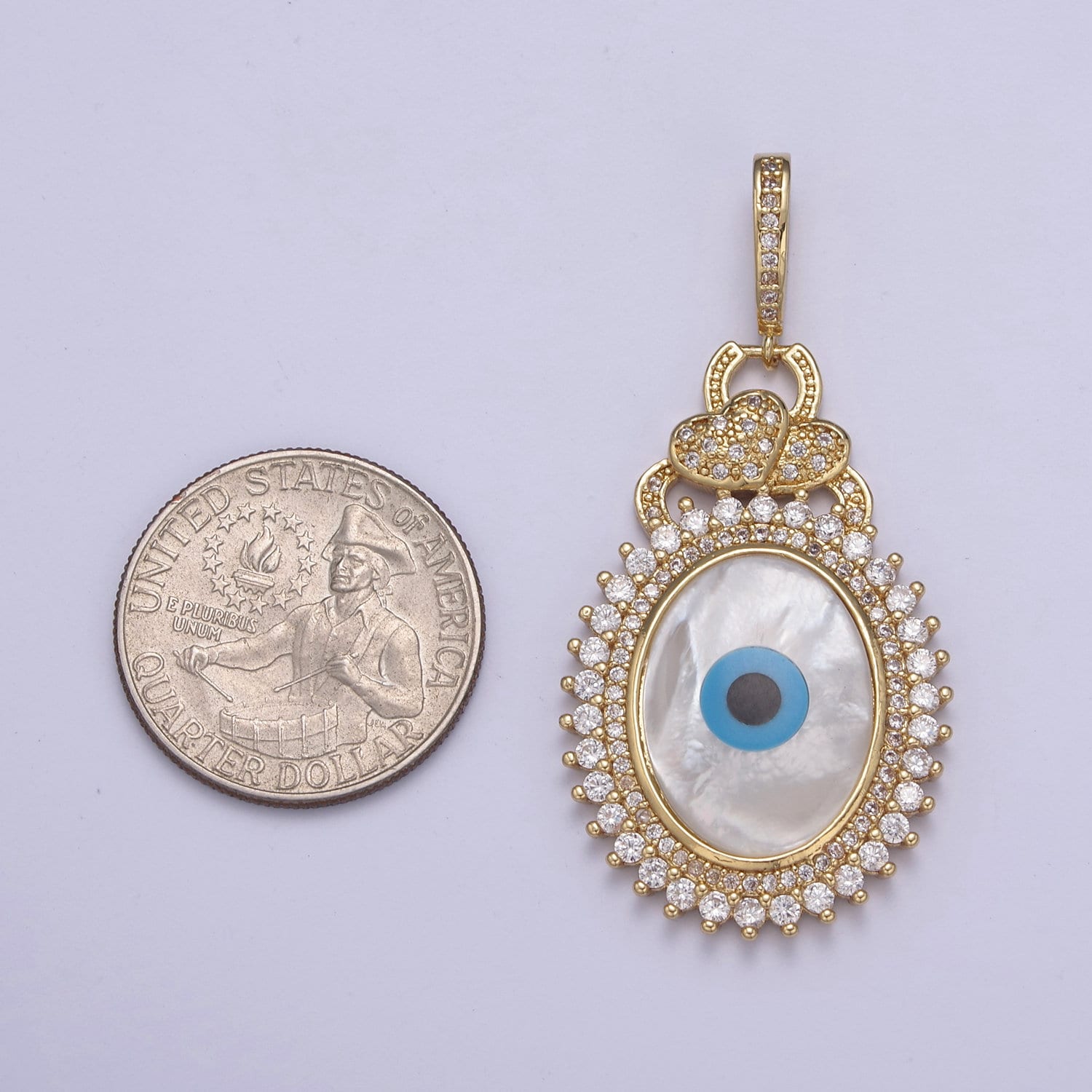 24K Gold Eye of Ra Pendant with Micro Pave CZ Heart on Bail, Evil Eye Charm For DIY Jewelry Necklace Making H-830