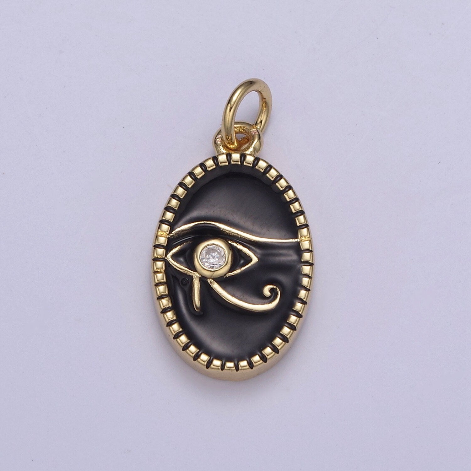 Dainty Black Enamel Eye Of Ra Oval Charm Necklace, White Evil Eye Necklace Pendant Amulet Protection Jewelry Layered Necklace N-673