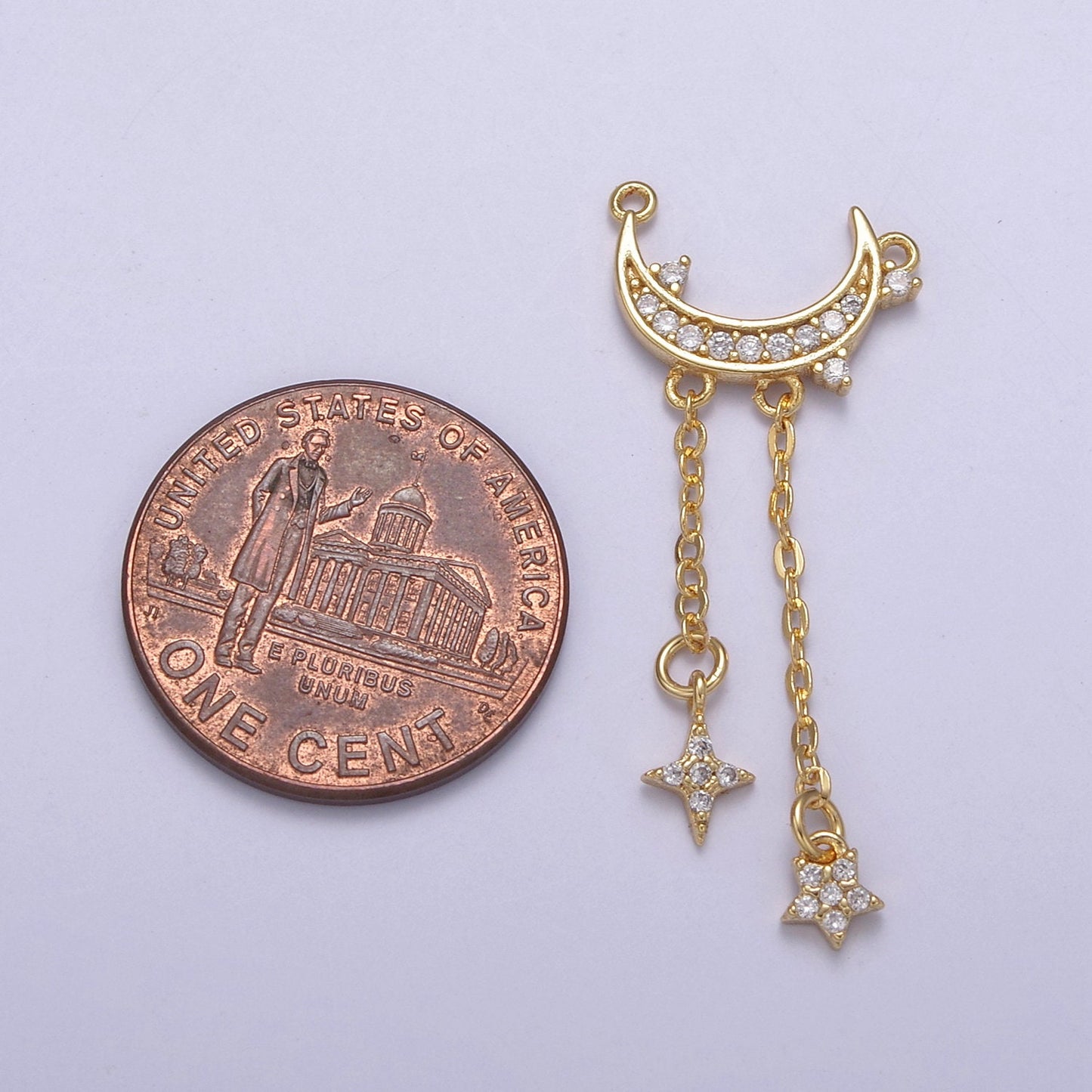 Gold Crescent Moo Charm Connector, Micro Pave Star Charm, Cubic Zirconia Moon Link Connector for Necklace Pendant Double Bail F-833