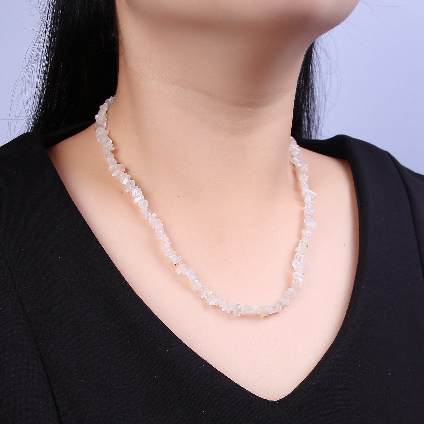 White Moonstone Beaded Necklace - 18" Chip Necklace Healing Crystals, Gemstone Necklace, Handmade Jewelry, Crystal Necklace WA-633