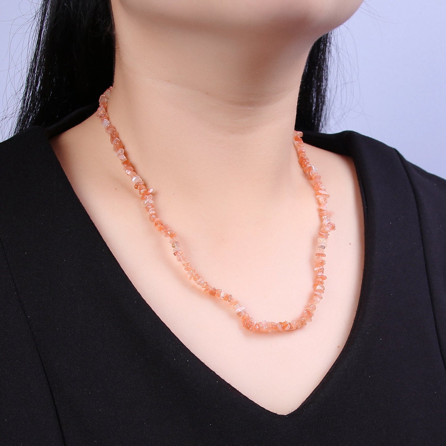 Orange Carnelian Beaded Necklace - 18.2" Chip Necklace Healing Crystals, Gemstone Necklace, Handmade Jewelry, Crystal Necklace WA-638