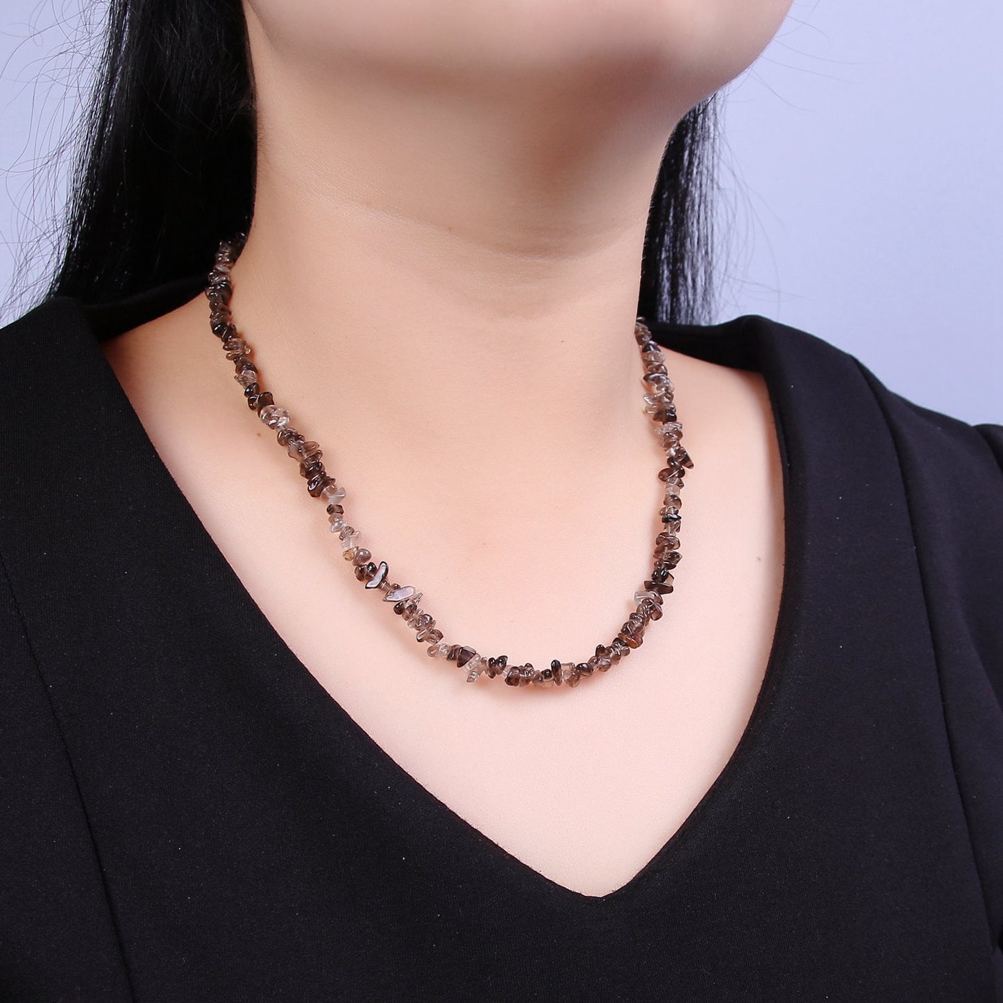 Dark Smokey Quartz Beaded Necklace - 17.5" Chip Necklace Healing Crystals, Gemstone Necklace, Handmade Jewelry, Crystal Necklace WA-640