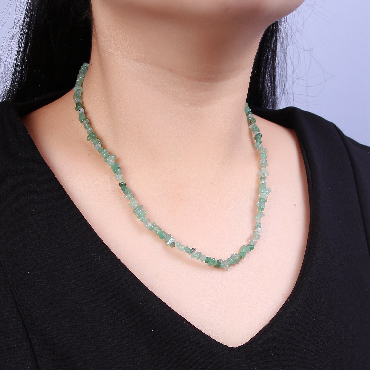 Green Aventurine Beaded Necklace - 17.5" Chip Necklace Healing Crystals, Gemstone Necklace, Handmade Jewelry, Crystal Necklace WA-643