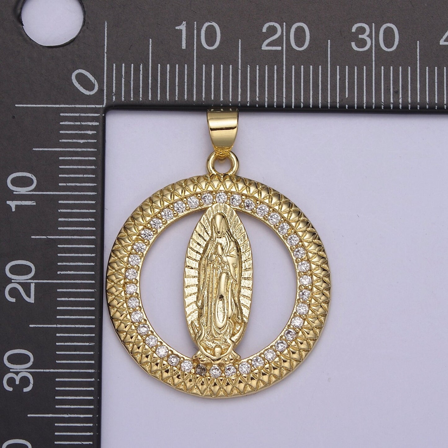 14K Gold Filled Lady Guadalupe Round Religious Medallion Pendant Micro Pave Virgin Mary necklace Charm H-885