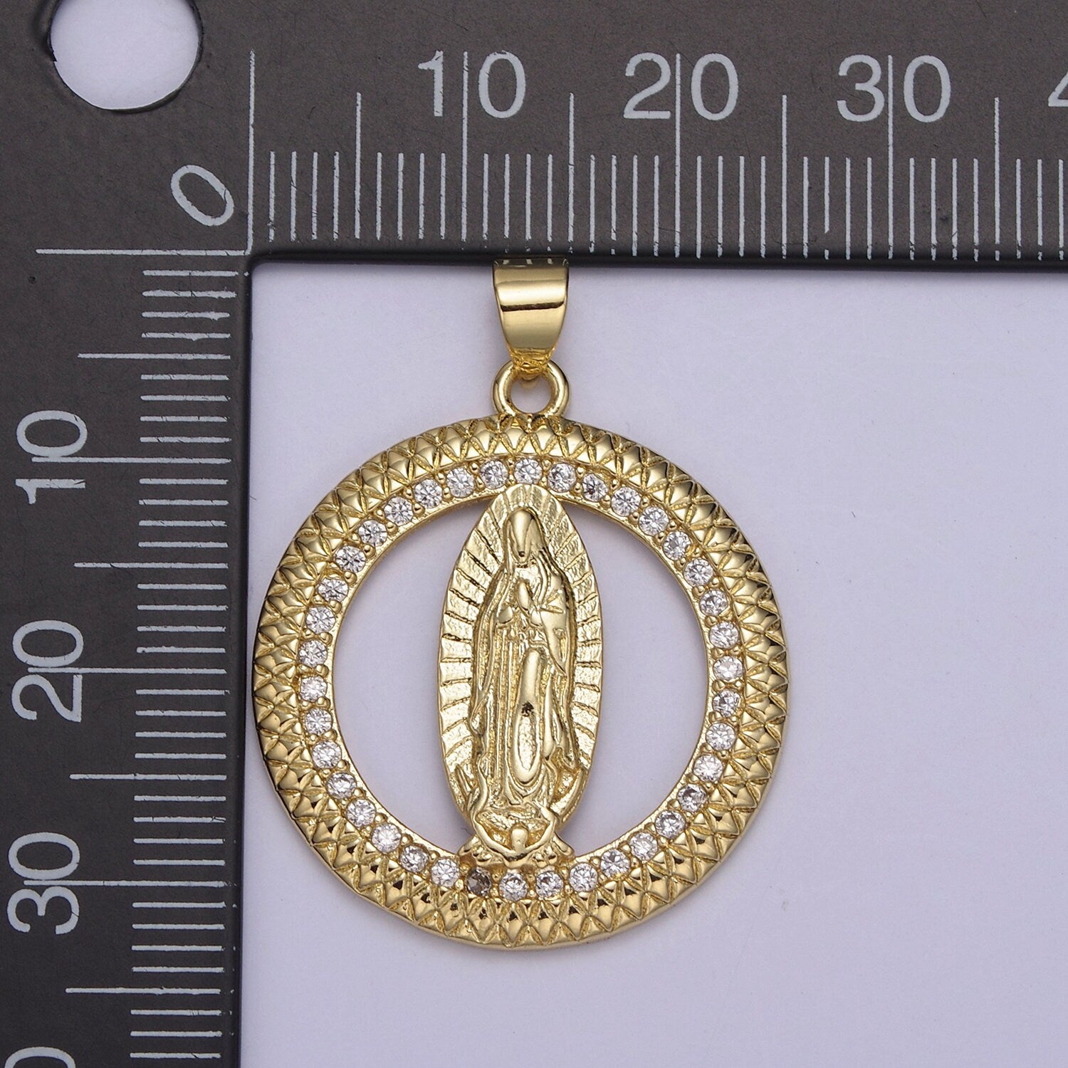 14K Gold Filled Lady Guadalupe Round Religious Medallion Pendant Micro Pave Virgin Mary necklace Charm H-885