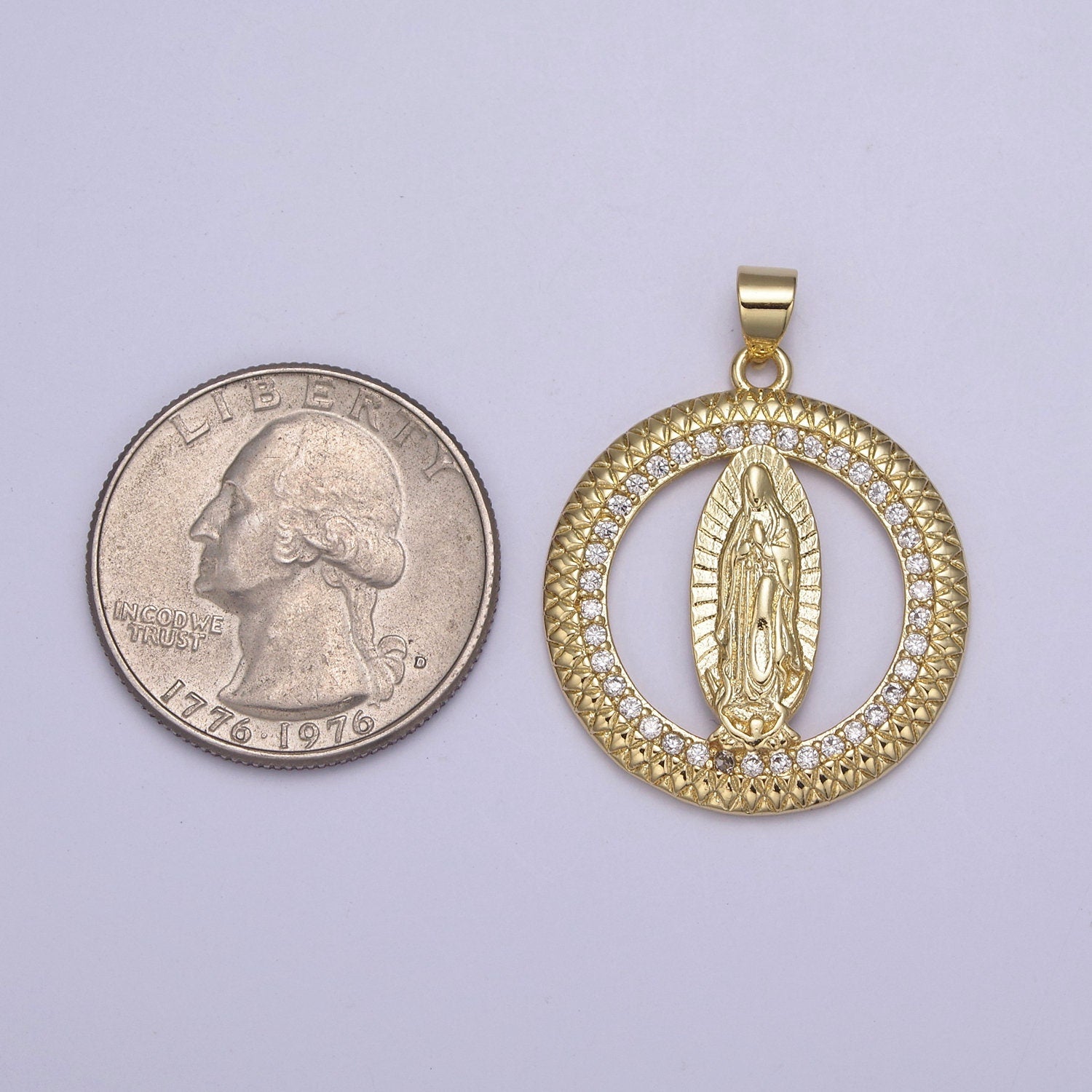 14K Gold Filled Lady Guadalupe Round Religious Medallion Pendant Micro Pave Virgin Mary necklace Charm H-885