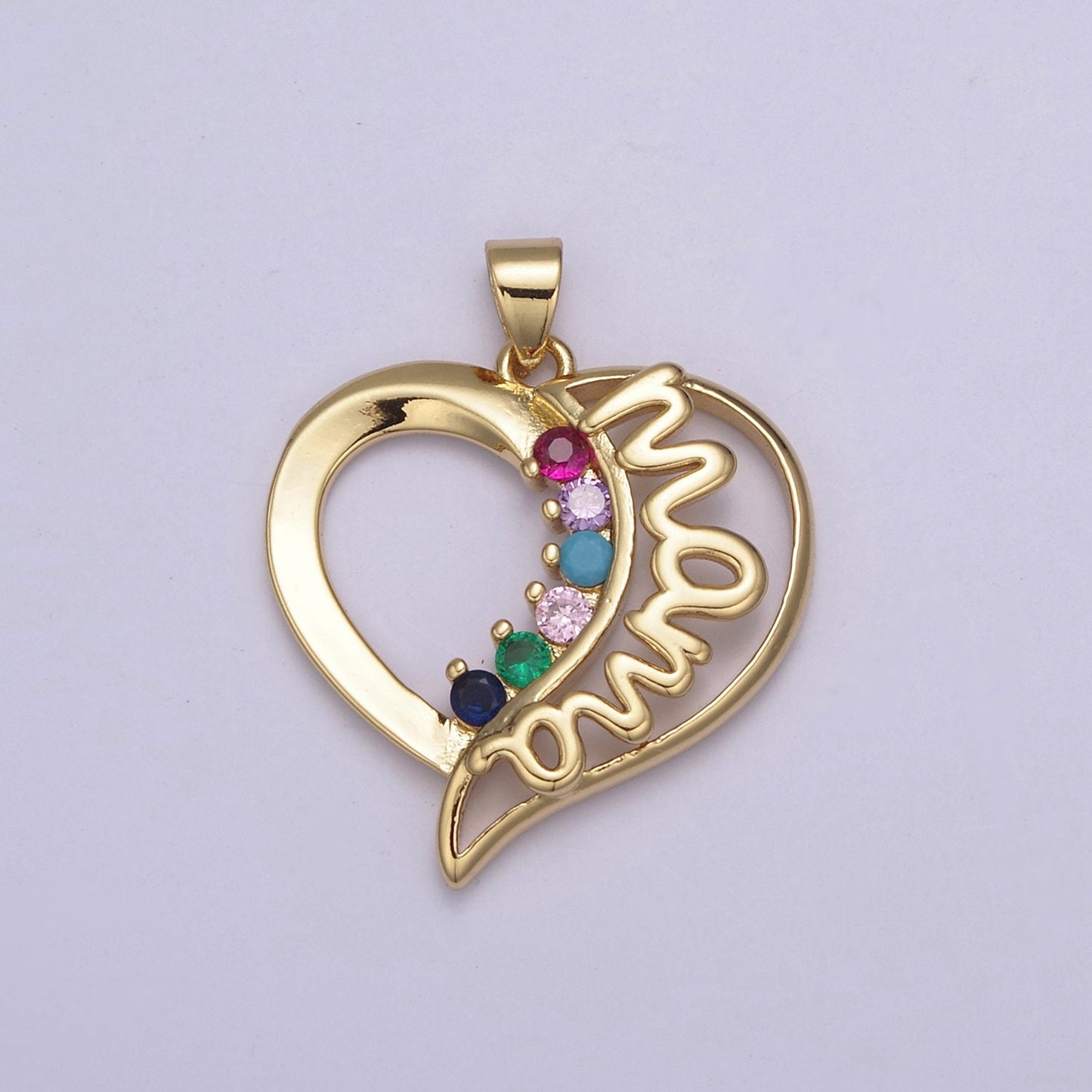 24K Gold Micro Pave Heart Pendant, Cubic Zirconia MAMA Charm, Mother's Day Pendant For DIY Jewelry Necklace Making, H-742