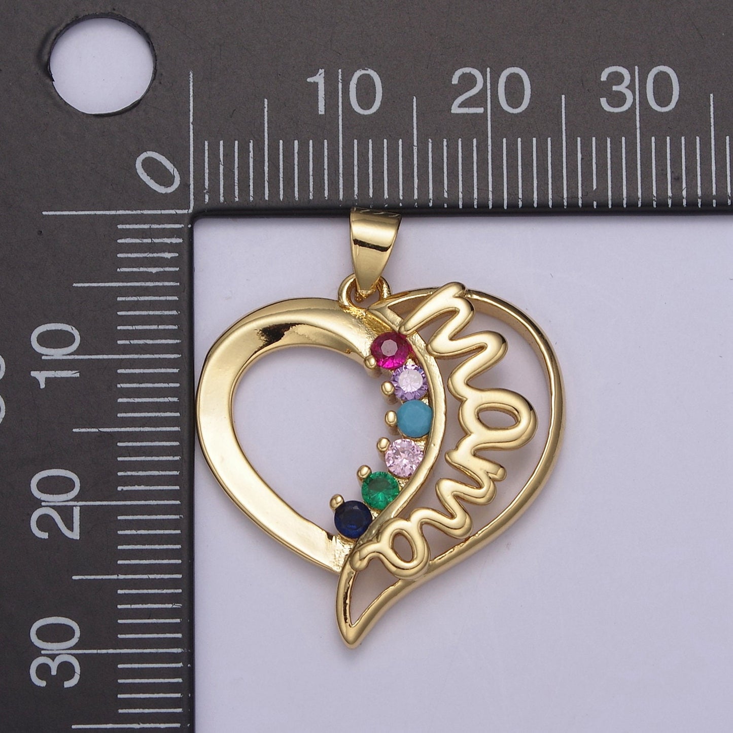24K Gold Micro Pave Heart Pendant, Cubic Zirconia MAMA Charm, Mother's Day Pendant For DIY Jewelry Necklace Making, H-742