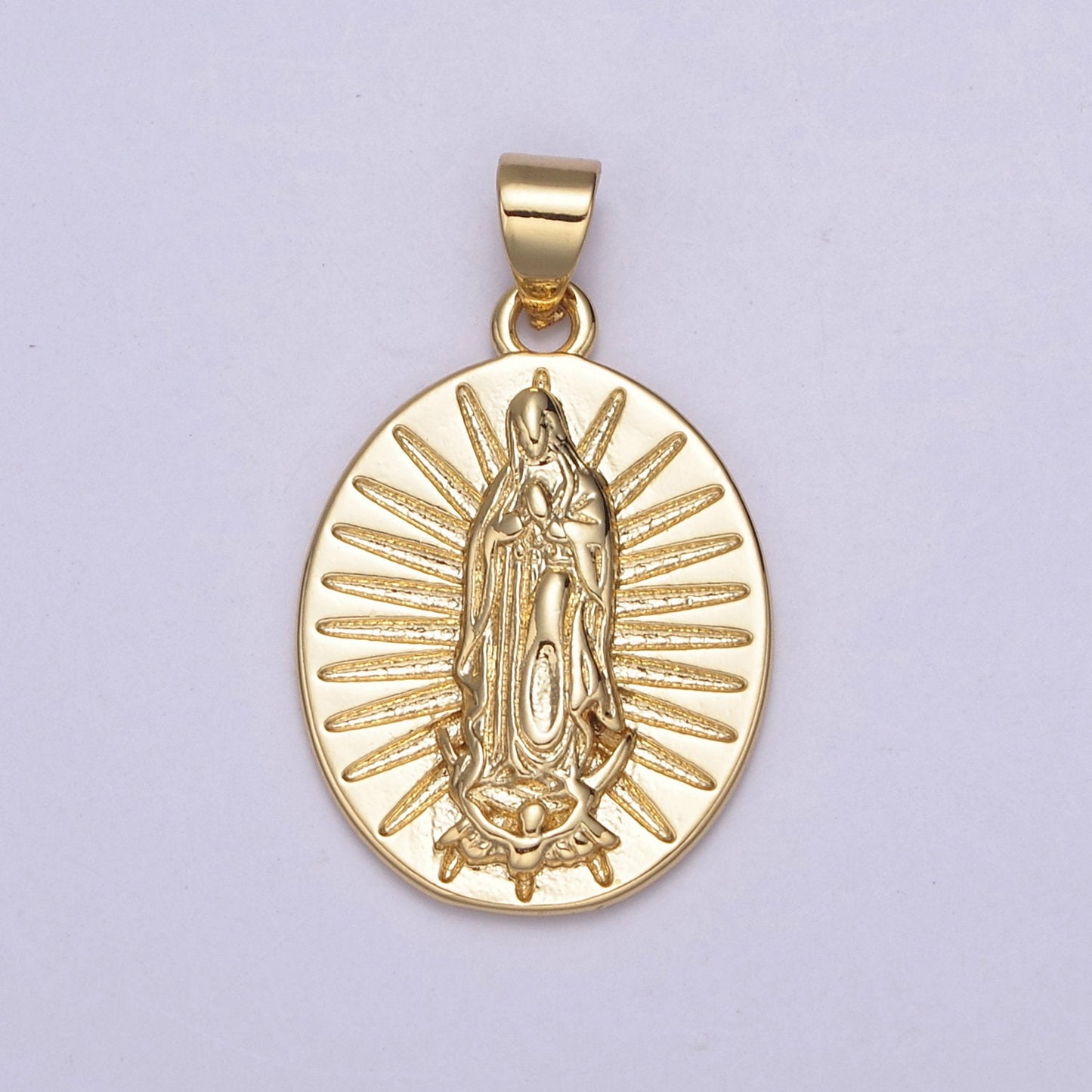 24K Gold Miraculous Lady Guadalupe Praying Charm Pendant, Textured Sunburst Mother Mary Pendant For DIY Jewelry Necklace Making H-517