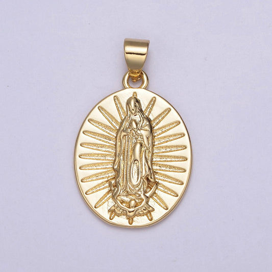 24K Gold Miraculous Lady Guadalupe Praying Charm Pendant, Textured Sunburst Mother Mary Pendant For DIY Jewelry Necklace Making H-517