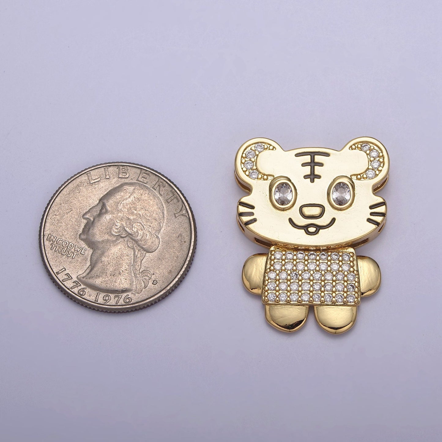 24K Gold Tiger Pendant, Dainty Micro Pave Zirconia CZ Tiger Charm Jewelry Supplies For Necklace Bracelet DIY Making, H-860
