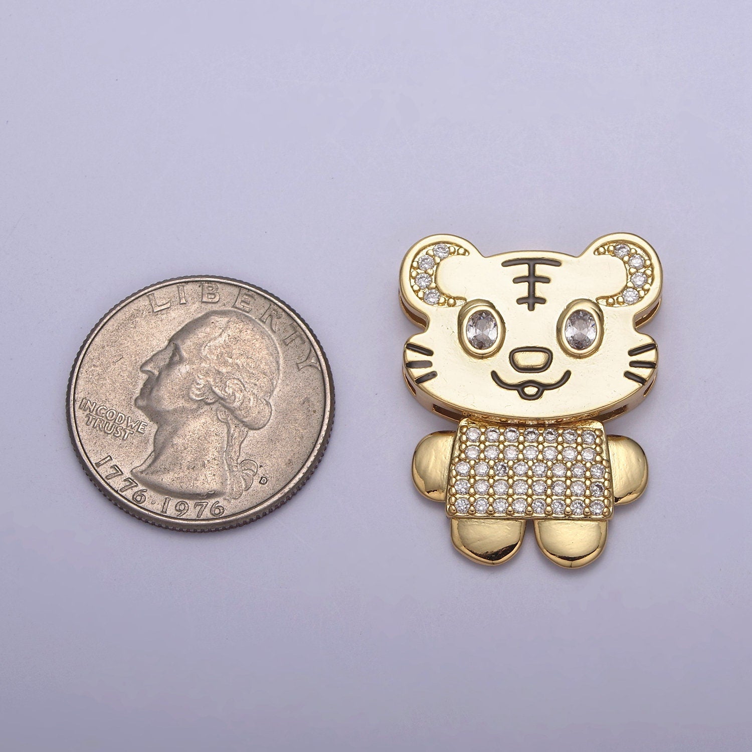 24K Gold Tiger Pendant, Dainty Micro Pave Zirconia CZ Tiger Charm Jewelry Supplies For Necklace Bracelet DIY Making, H-860