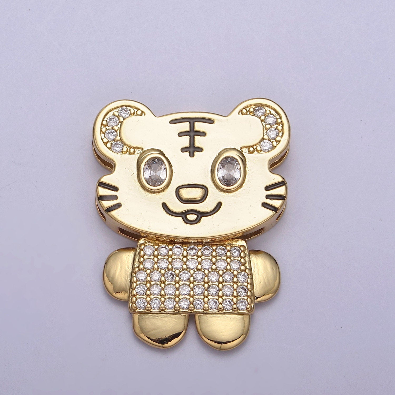 24K Gold Tiger Pendant, Dainty Micro Pave Zirconia CZ Tiger Charm Jewelry Supplies For Necklace Bracelet DIY Making, H-860