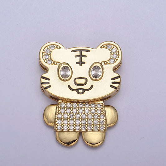 24K Gold Tiger Pendant, Dainty Micro Pave Zirconia CZ Tiger Charm Jewelry Supplies For Necklace Bracelet DIY Making, H-860