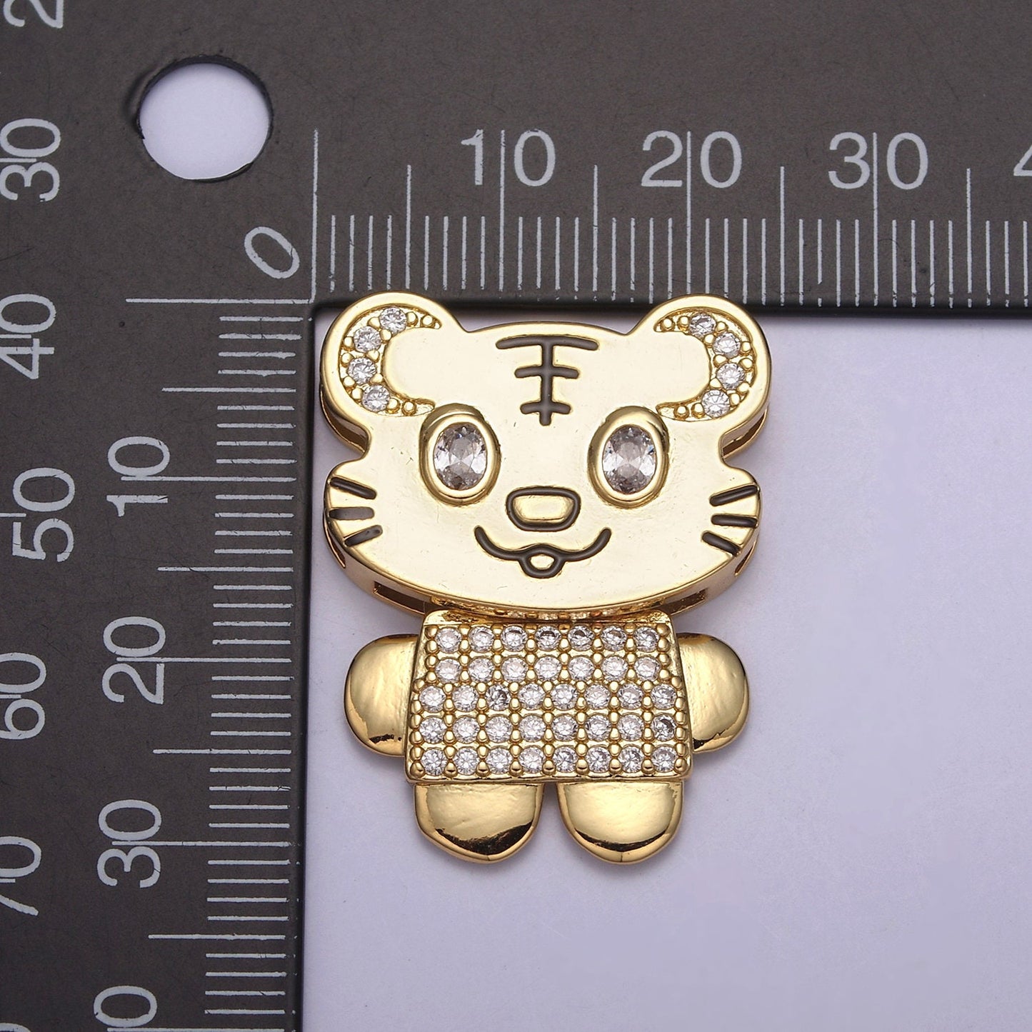 24K Gold Tiger Pendant, Dainty Micro Pave Zirconia CZ Tiger Charm Jewelry Supplies For Necklace Bracelet DIY Making, H-860