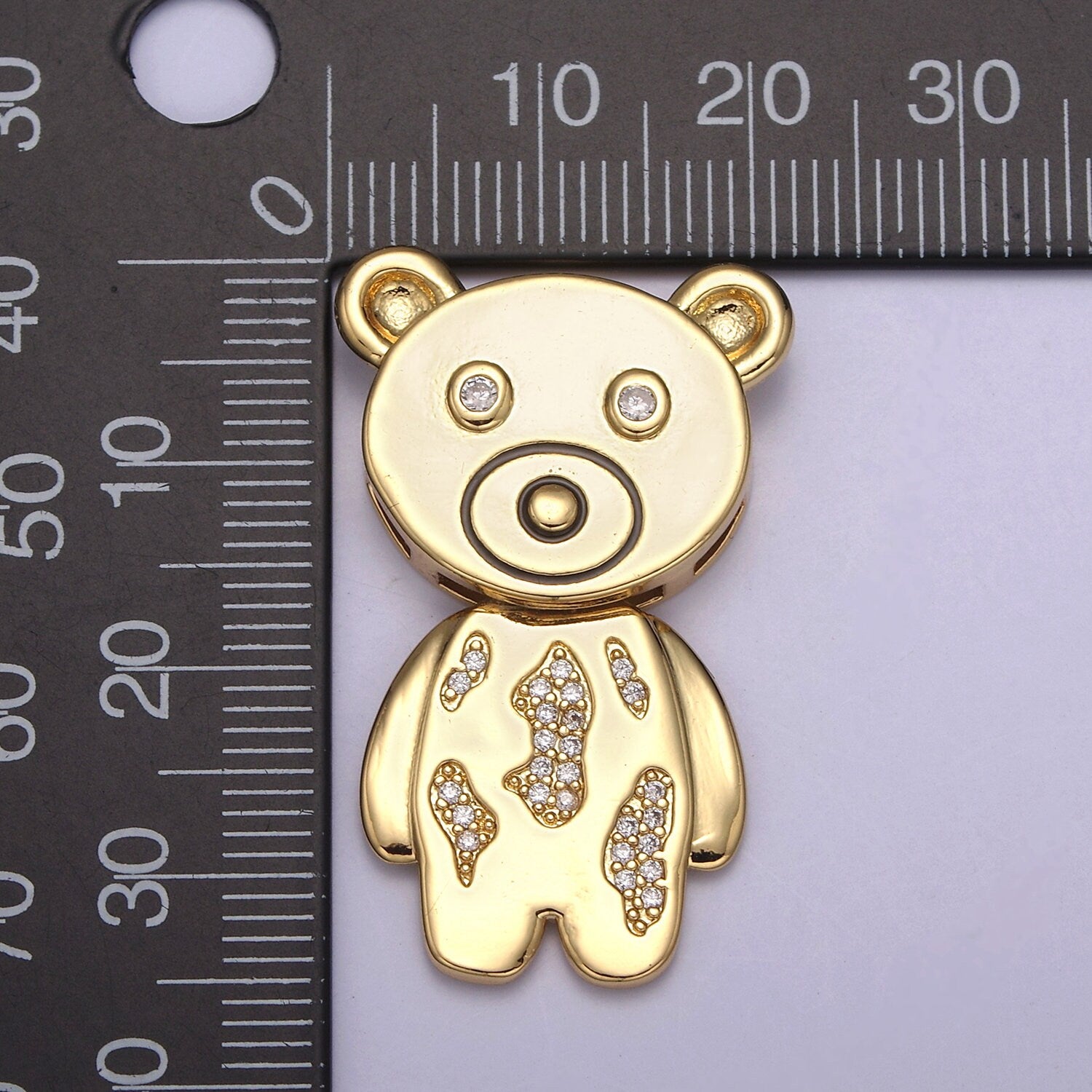 24K Gold Bear Pendant, Dainty Micro Pave Zirconia CZ Child's Teddy Bear Charm Jewelry Supplies For Necklace Bracelet DIY Making, H-890