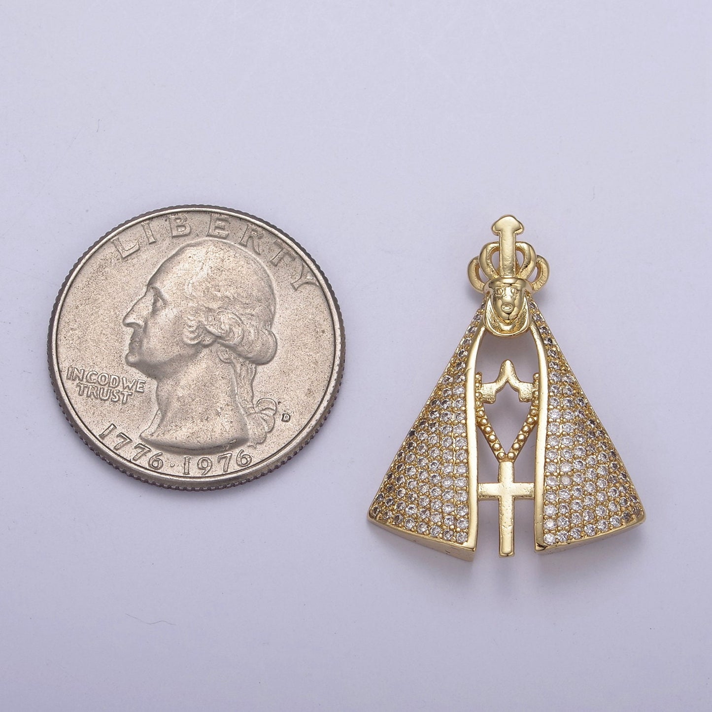 Micro Pave Cubic Zirconia CZ 24K Gold Religious Nossa Senhora Aparecida Small Catholic Cross Pendant Charm Supply For Jewelry Making N-538