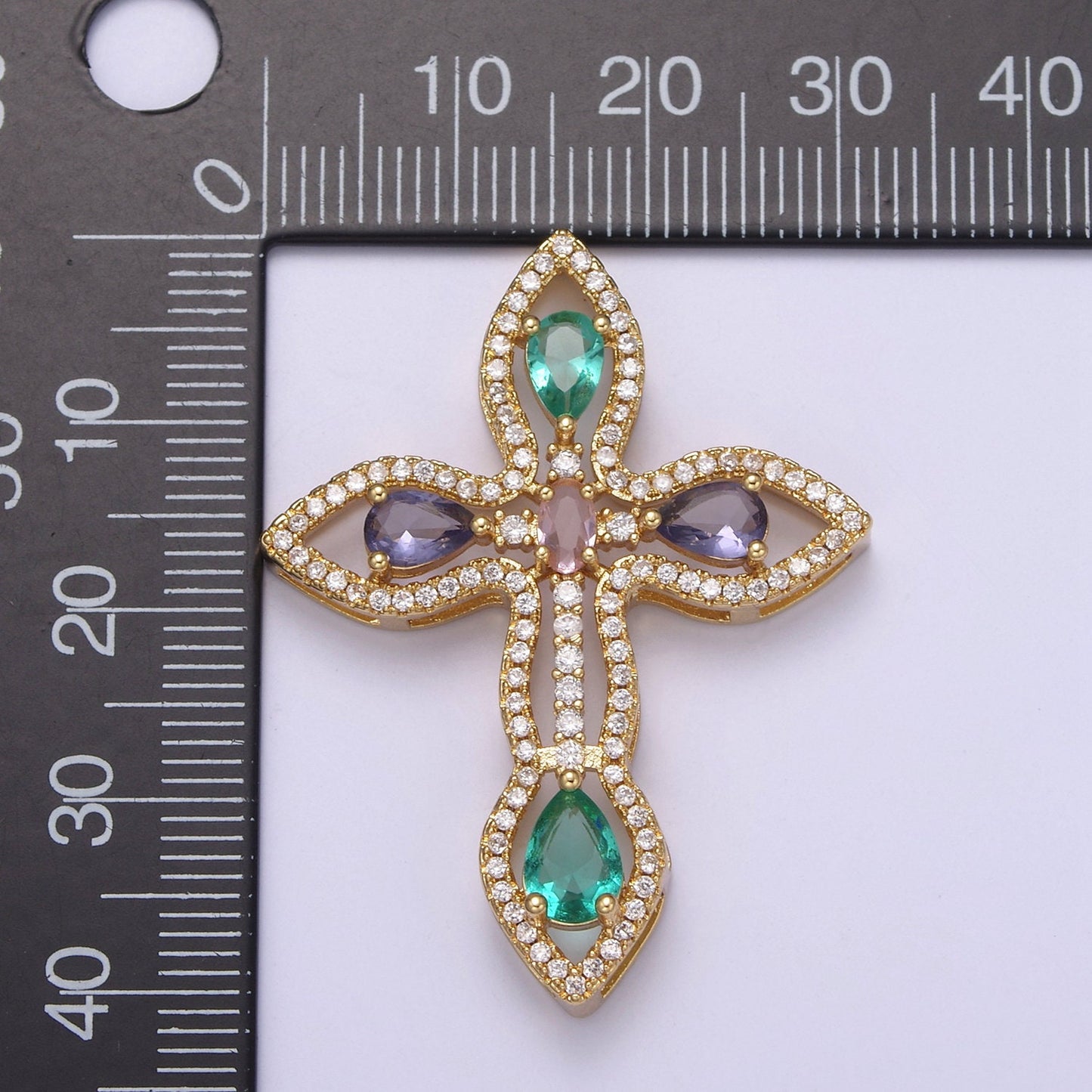 Multicolor Micro Pave Religious Cross Pendant, Purple Green Pink Cubic Zirconia Christian Catholic Charm Supply For DIY Jewelry Making N-536