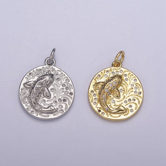 14K Gold Filled koi fish charm pendant Japanese koi carp disc Coin charm-Component supply Animal Jewelry N-254 / N-255