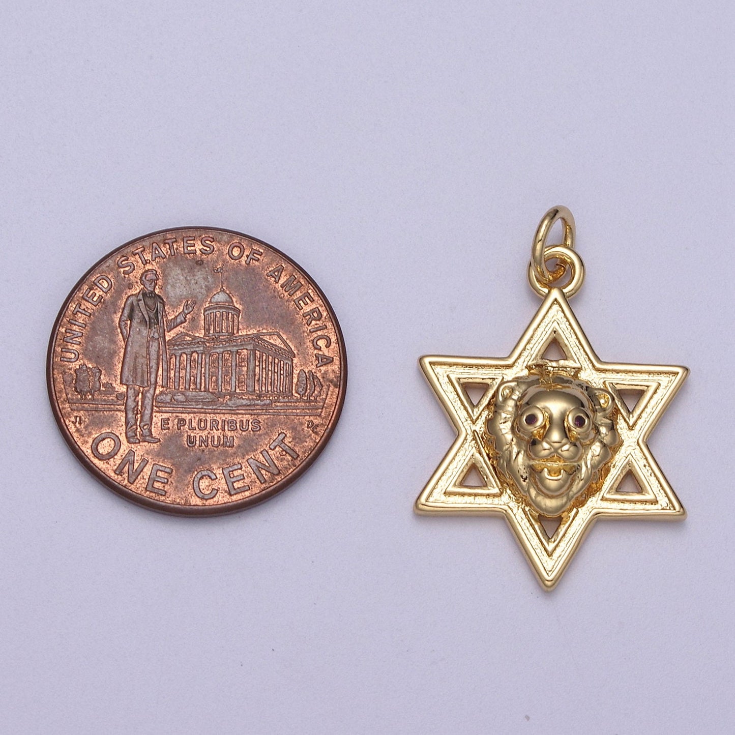 Gold Star of David Lion of Judah Pendant, Solid Magen David Jewish Star Jewelry N-340