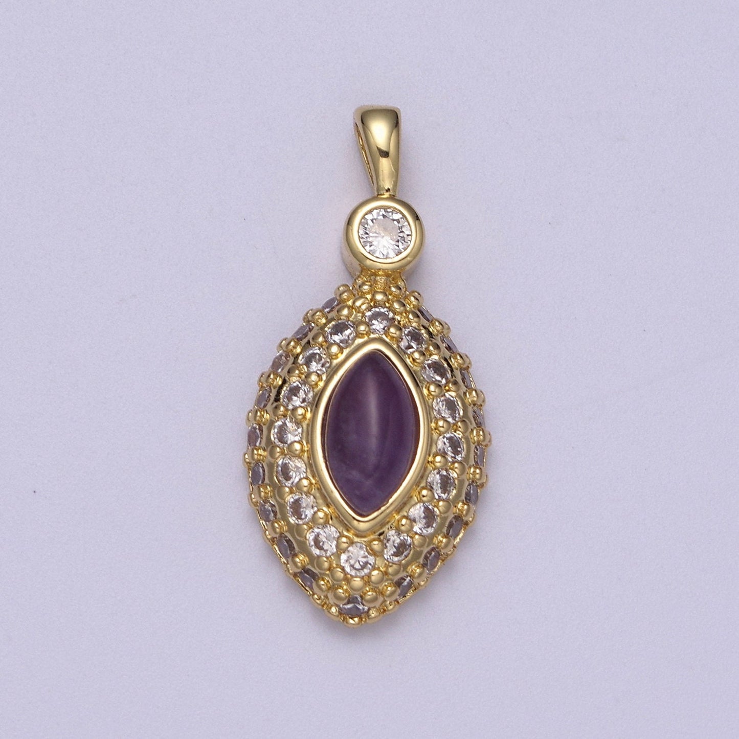 Purple Tiger Eye Pendant Eye Charm with Lavender Cubic Zirconia for Necklace H-340