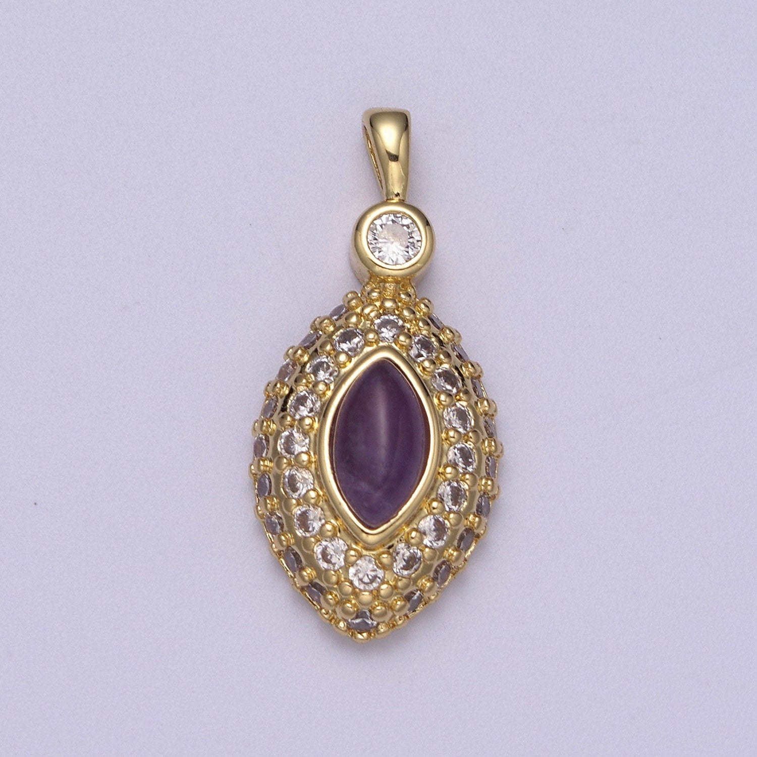 Purple Tiger Eye Pendant Eye Charm with Lavender Cubic Zirconia for Necklace H-340