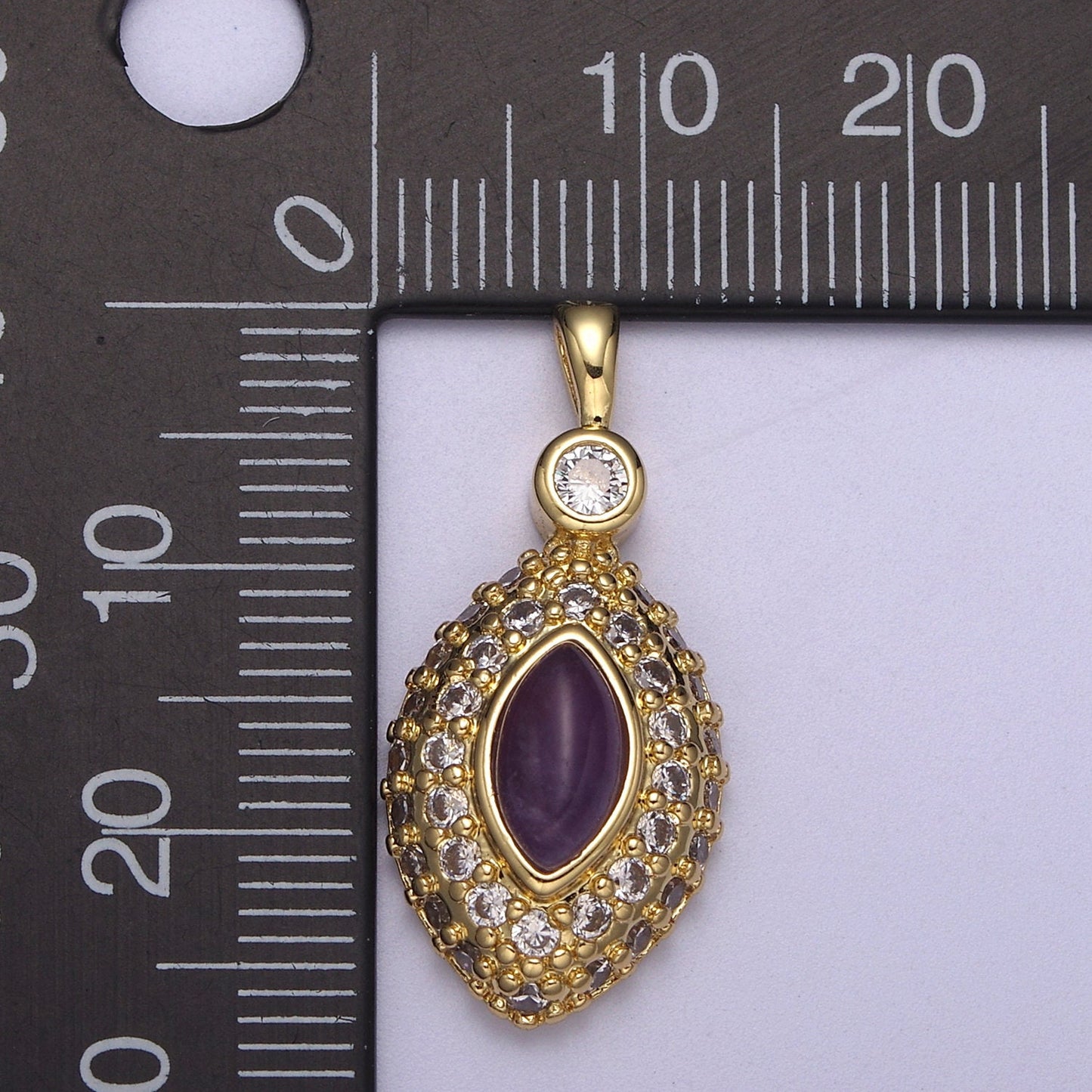 Purple Tiger Eye Pendant Eye Charm with Lavender Cubic Zirconia for Necklace H-340