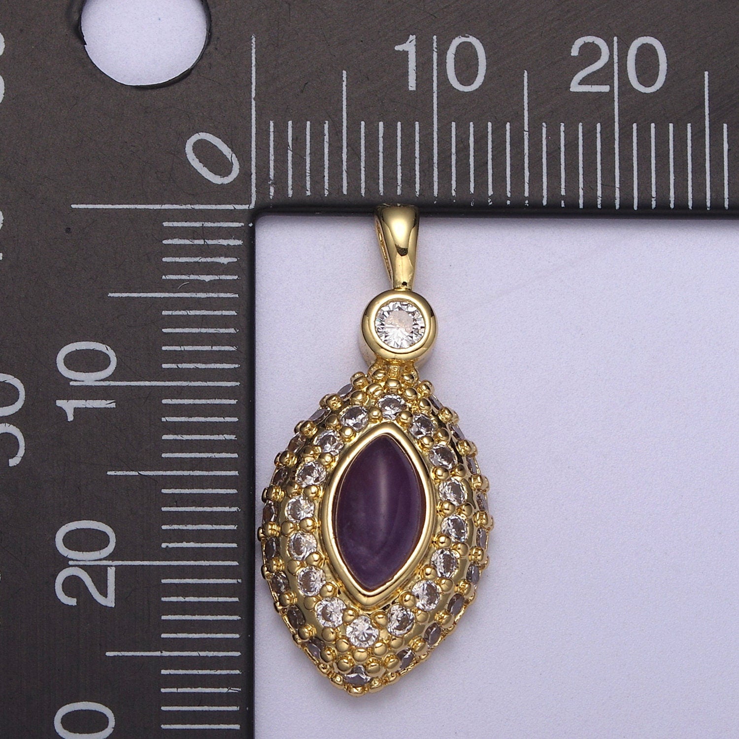 Purple Tiger Eye Pendant Eye Charm with Lavender Cubic Zirconia for Necklace H-340
