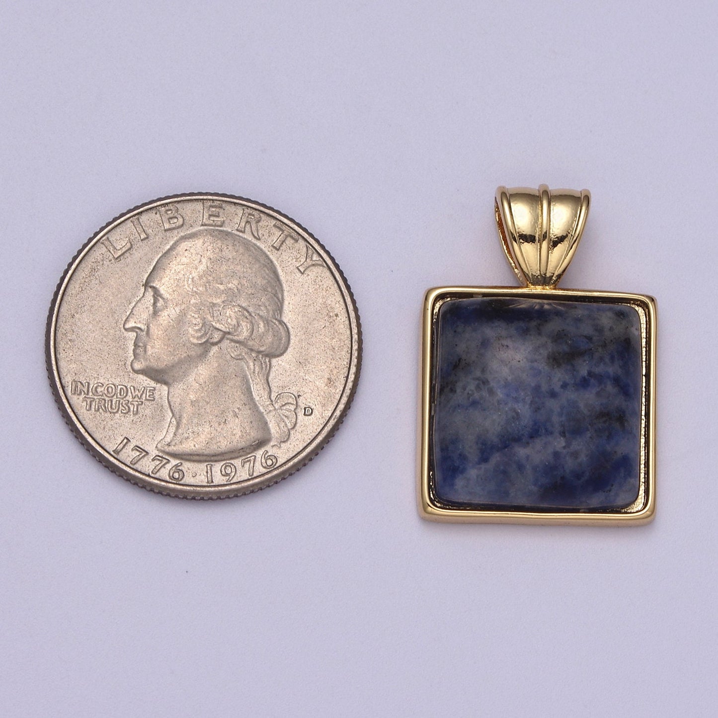 Square Sodalite Pendant Geometric Charm Natural Gem Stone Blue Gray Color | H382