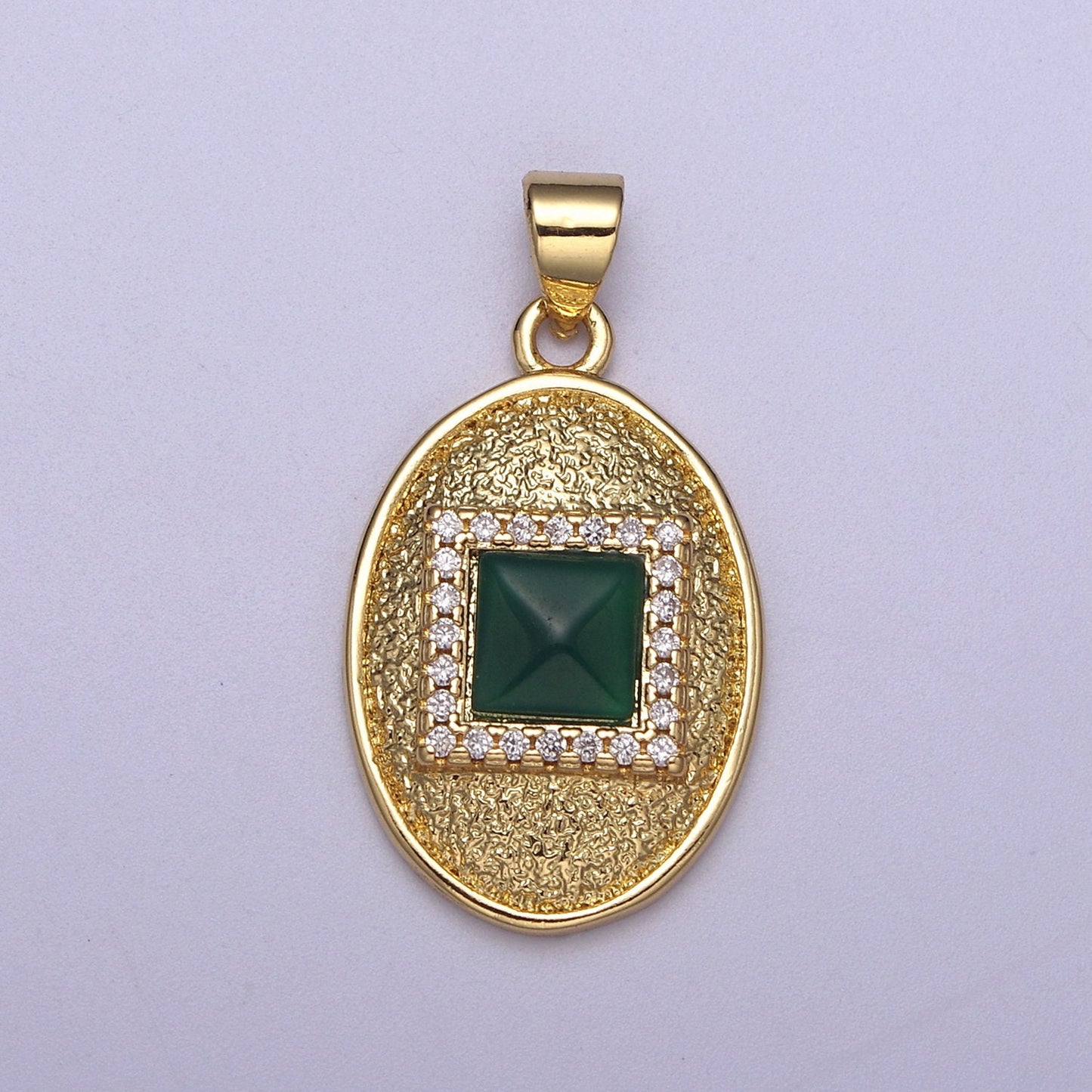 Dainty Egg Oval Pendant Square Green CZ Stone Charm H-215
